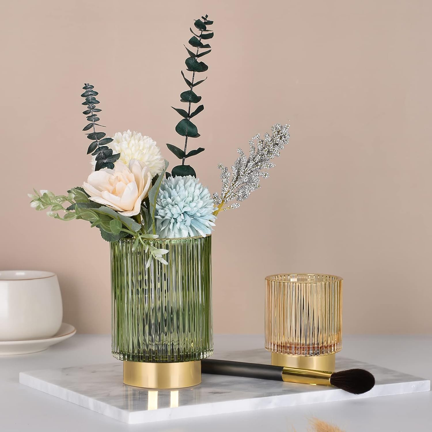 CANITORON Soporte para brochas de maquillaje, organizador de brochas de maquillaje cosmético de vidrio, soporte de almacenamiento para brocha de