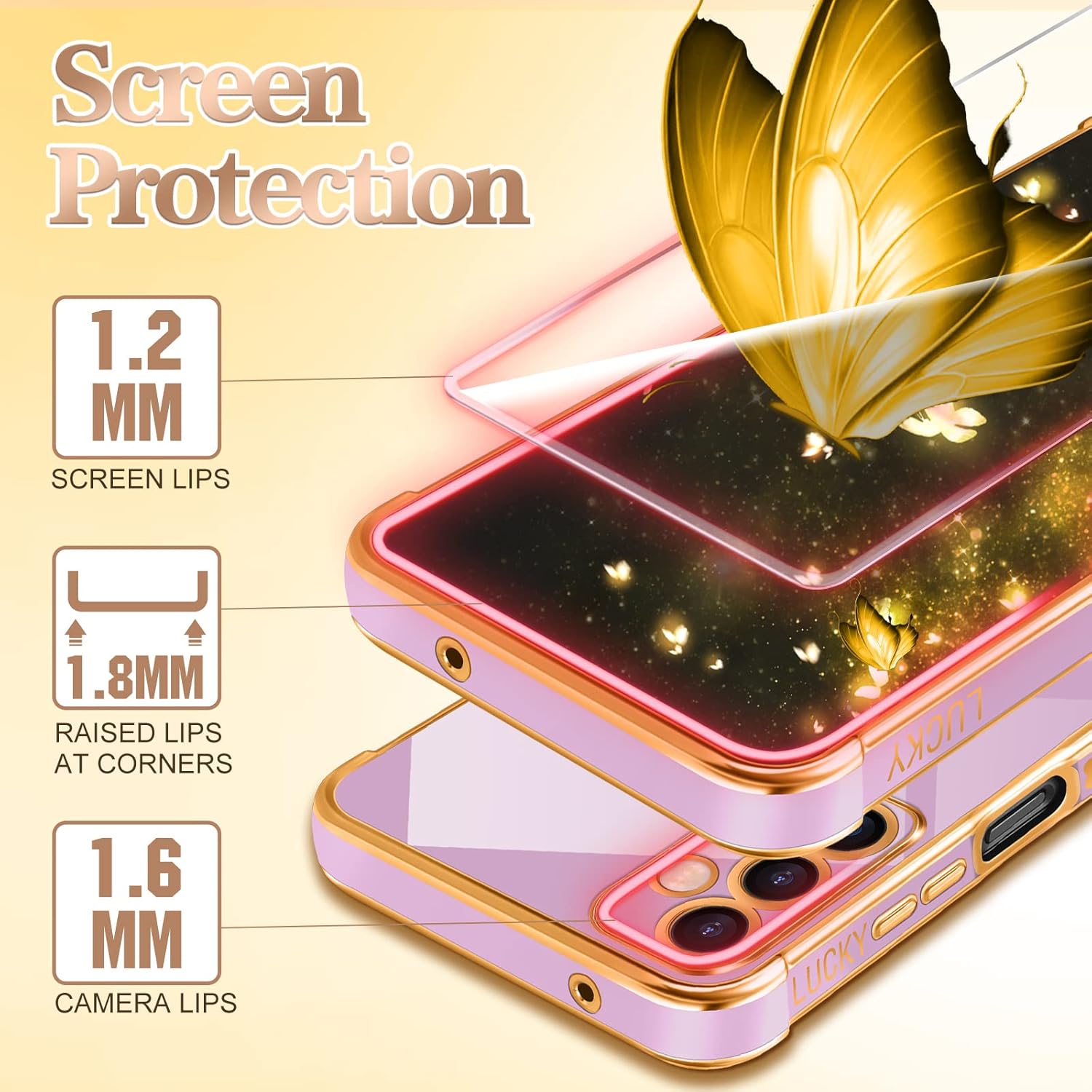 Coralogo Funda de teléfono para Samsung Galaxy A14 5G con diseño de mariposas para mujeres y niñas, diseño de mariposas chapadas en morado y dorado