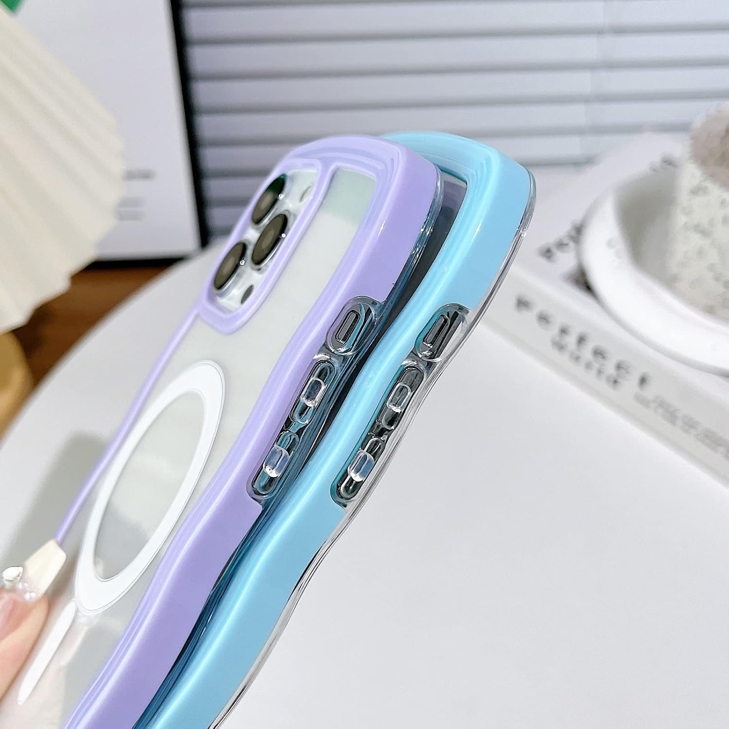 Magsafe – Funda compatible con iPhone 15 Pro Max, funda para teléfono con ondas, bonita ondulación de agua, colores caramelo, marco a prueba de