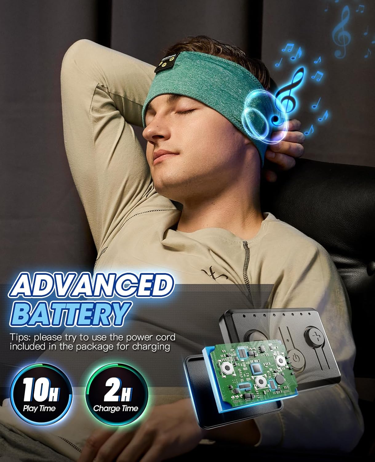 Diadema con auriculares inalámbricos, Bluetooth, sonido estéreo, ultra delgada, HD, perfecta para dormir, entrenar, trotar, yoga, insomnio, viajes