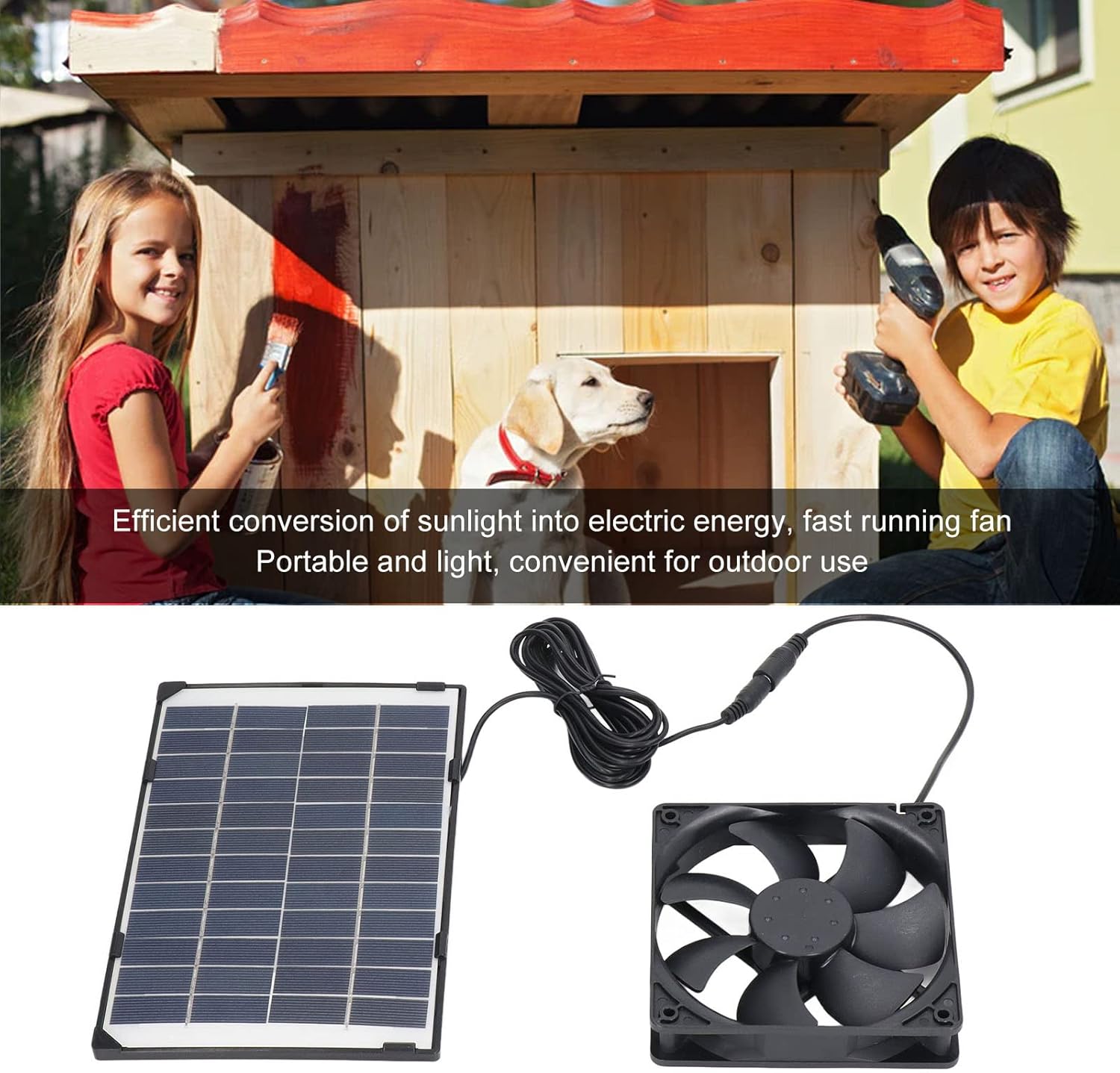 Flbirret Mini ventilador de panel solar portátil para acampar casa de mascotas, ventilador de escape de 6 W 12 V con panel de polisilicio, elimina