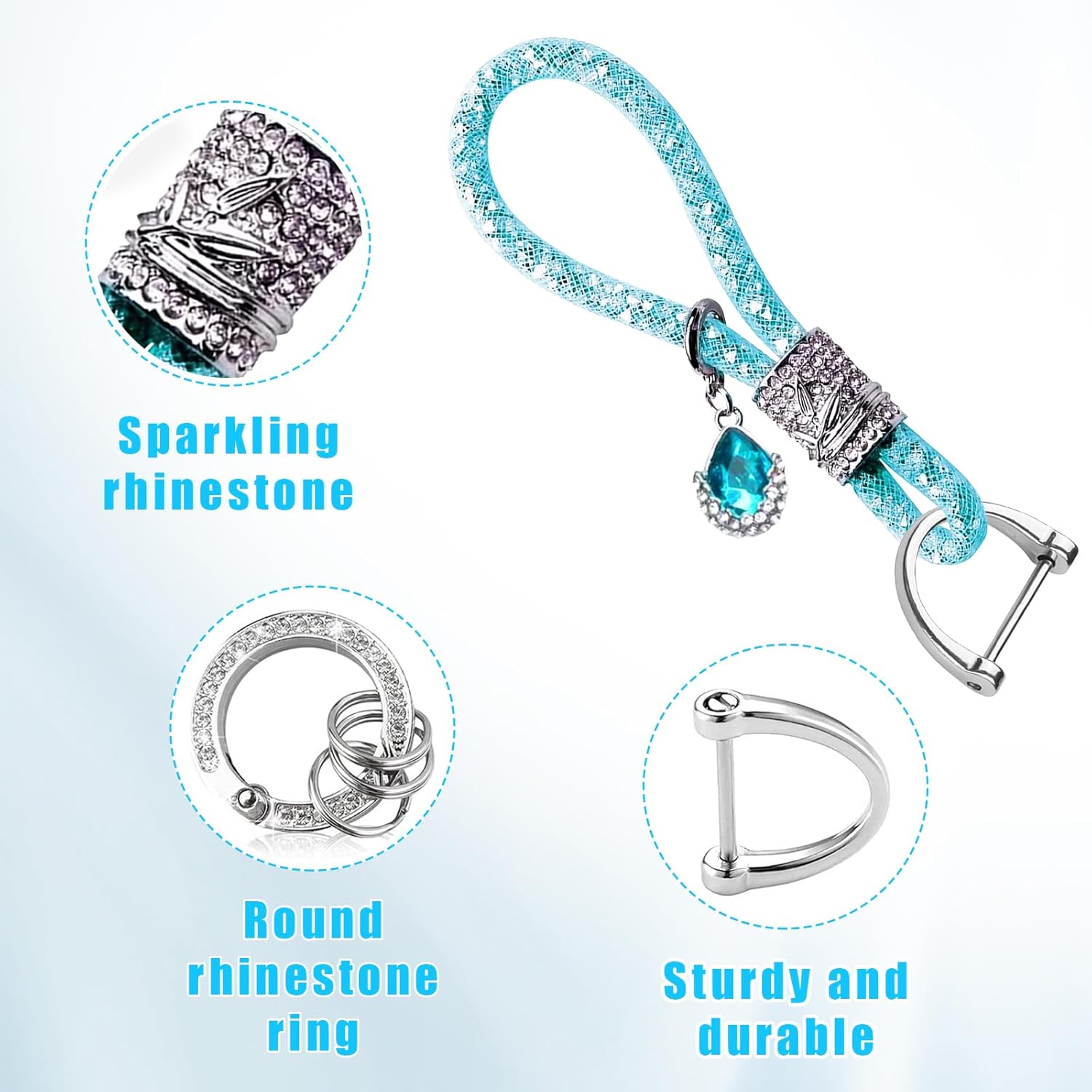 Ziciner Llavero de cristal brillante para mujeres y niñas, llavero de automóvil con purpurina, accesorios universales B-ling (azul claro)
