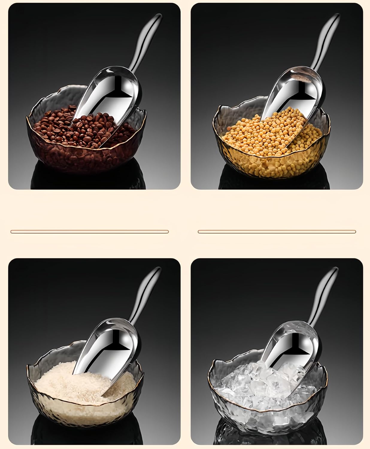 Cuchara de hielo para congelador, cuchara de hielo de acero inoxidable, pala para máquina de hielo, café, granos, alimentos, dulces, harina,