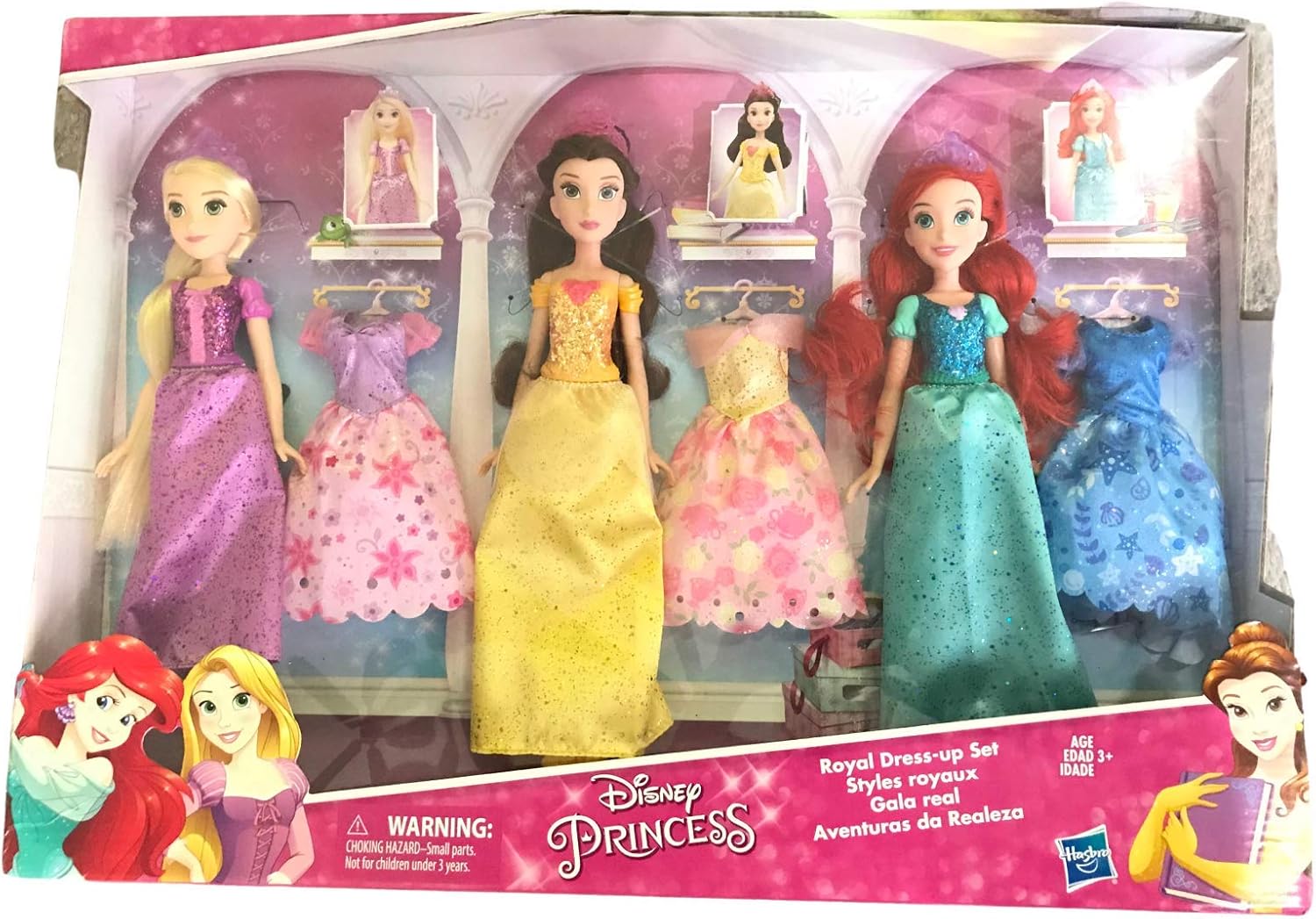 Disney Princess Conjunto real de disfraces (Rapunzel, Belle, Ariel Dolls + Vestidos extra)