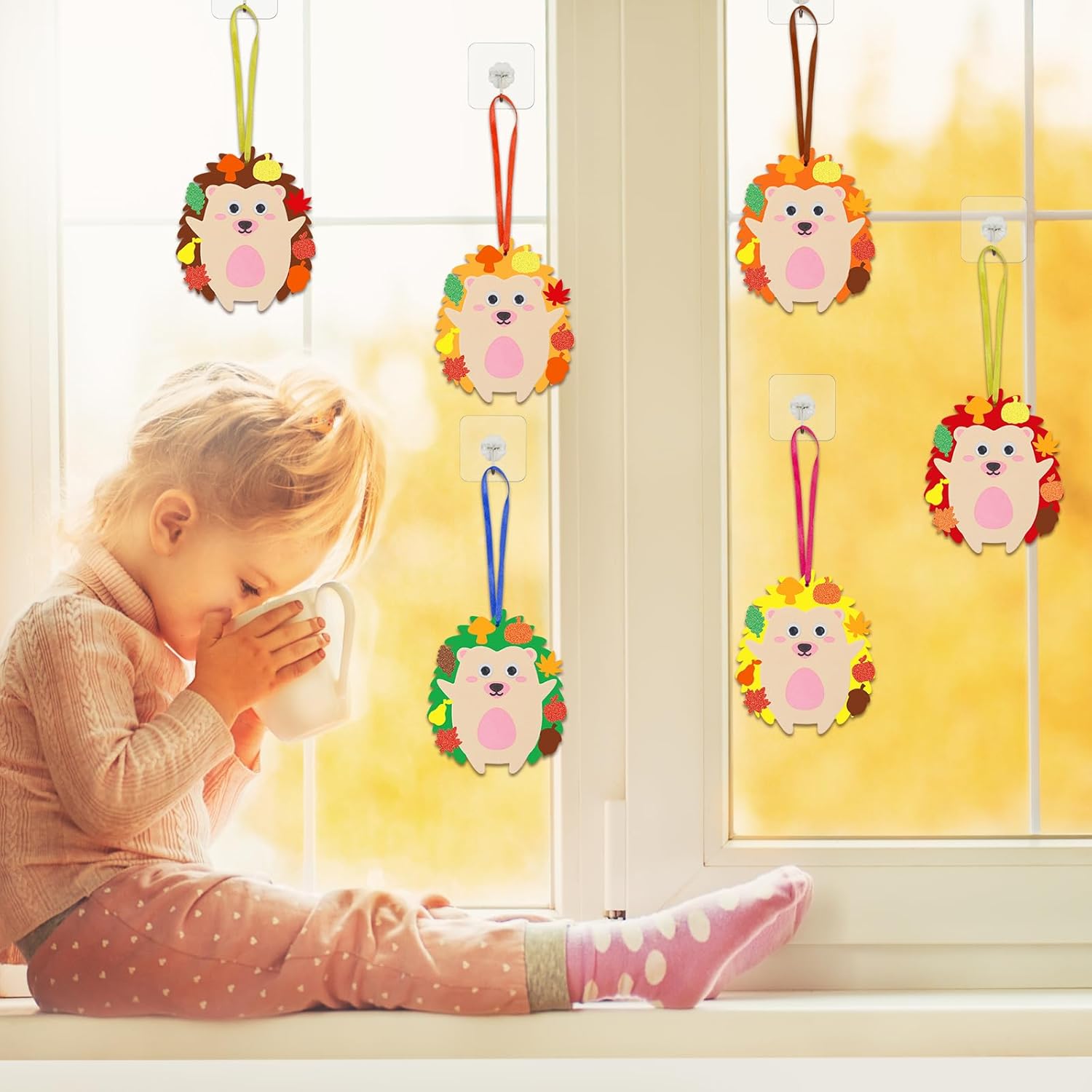 Paquete de 24 kits de manualidades de erizo para niños, calcomanías de espuma de erizo, bricolaje, arte y manualidades de otoño para niños y niñas,