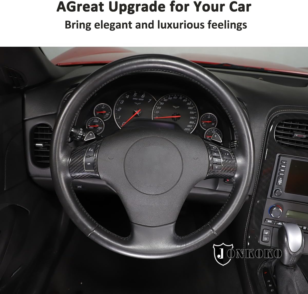 Adhesivos de botón de volante de automóvil de fibra de carbono suave para Chevrolet Corvette C6 2005-2013 (100% fibra de carbono real, negro)
