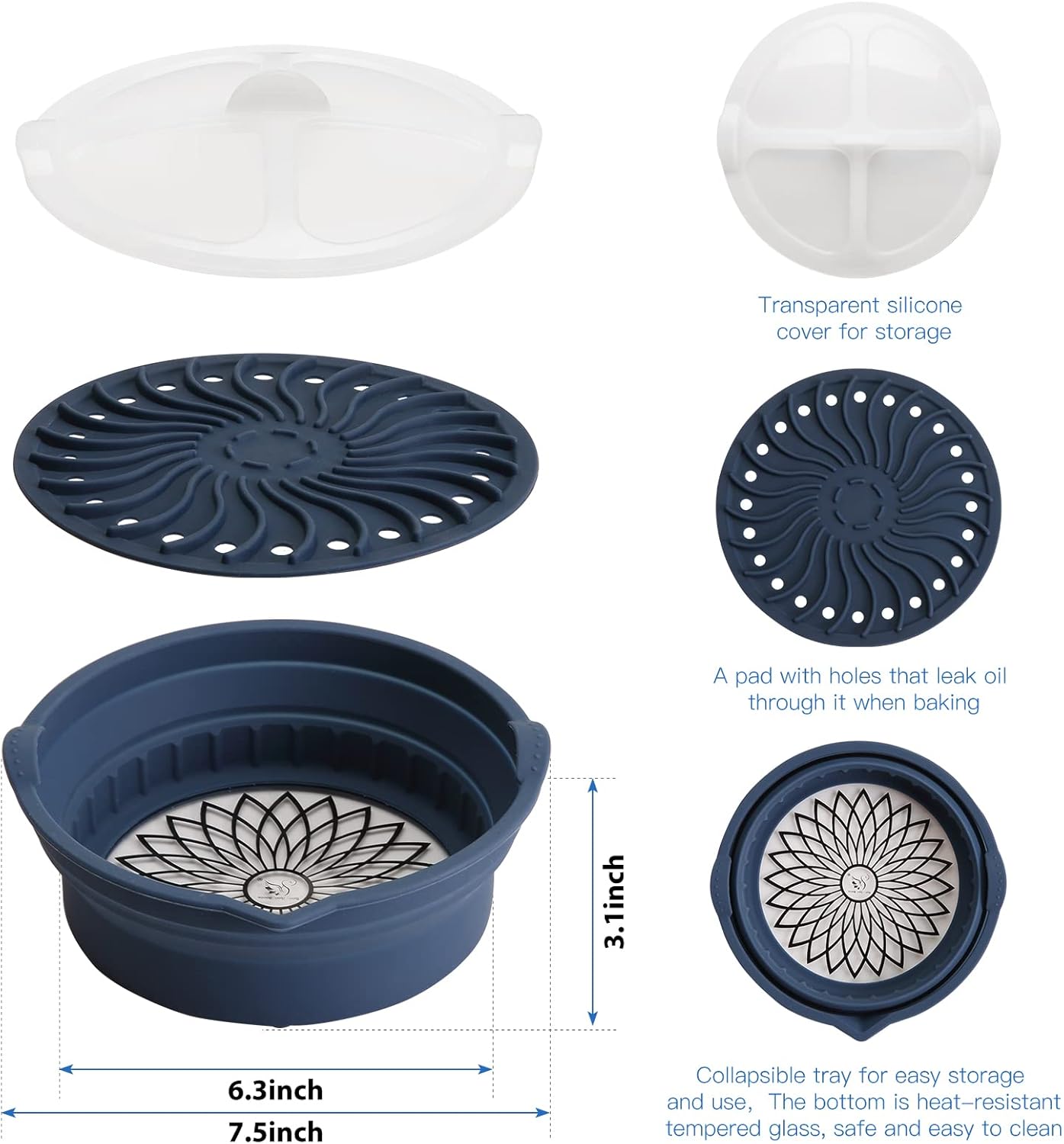 Utensilios de cocina para microondas para cocinar cuencos de mezcla seguros para microondas para verduras de silicona plegable sin BPA 1.2L