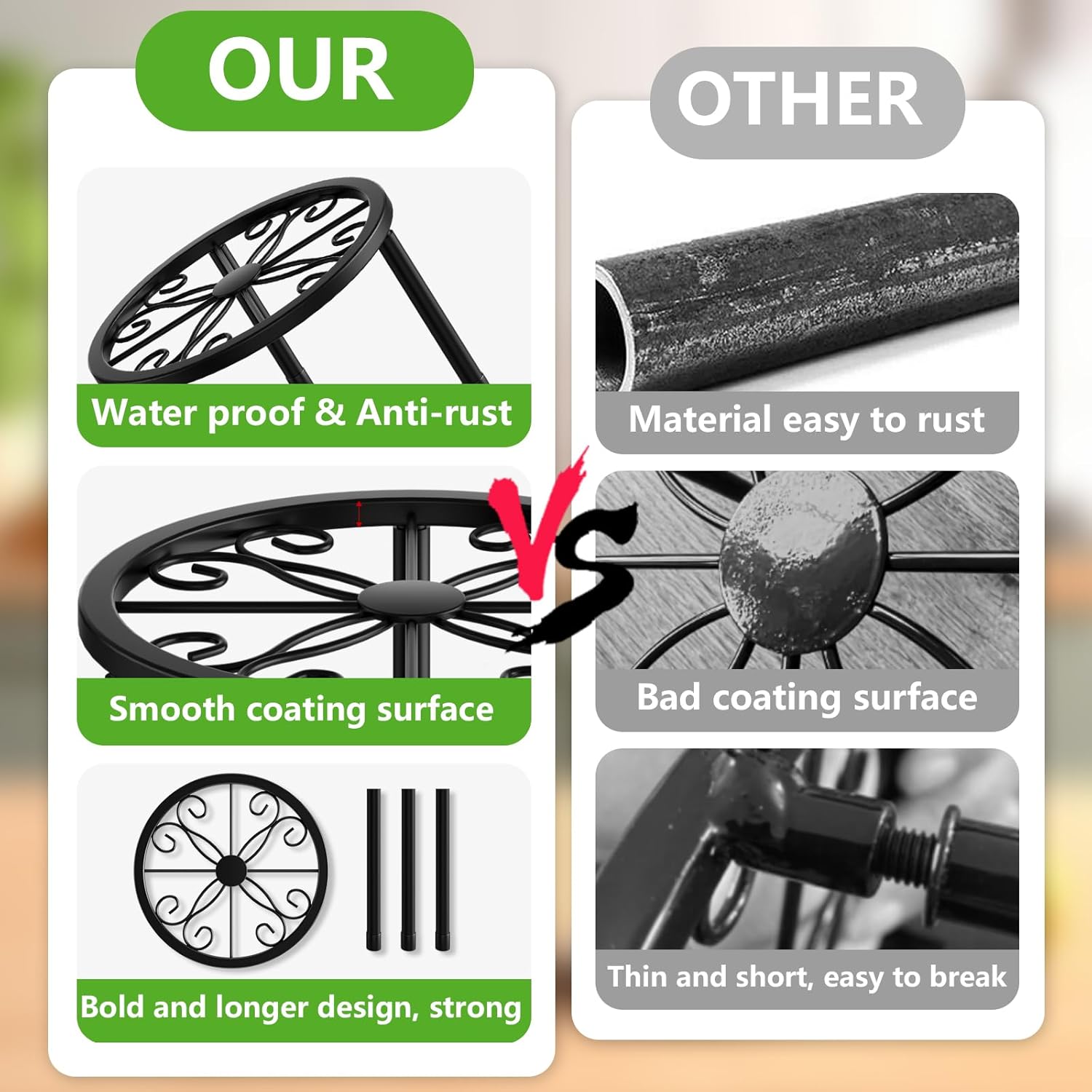 Paquete de 5 soportes de metal para plantas de hierro para exteriores, soporte para macetas en maceta, soporte para plantas en maceta, contenedor de