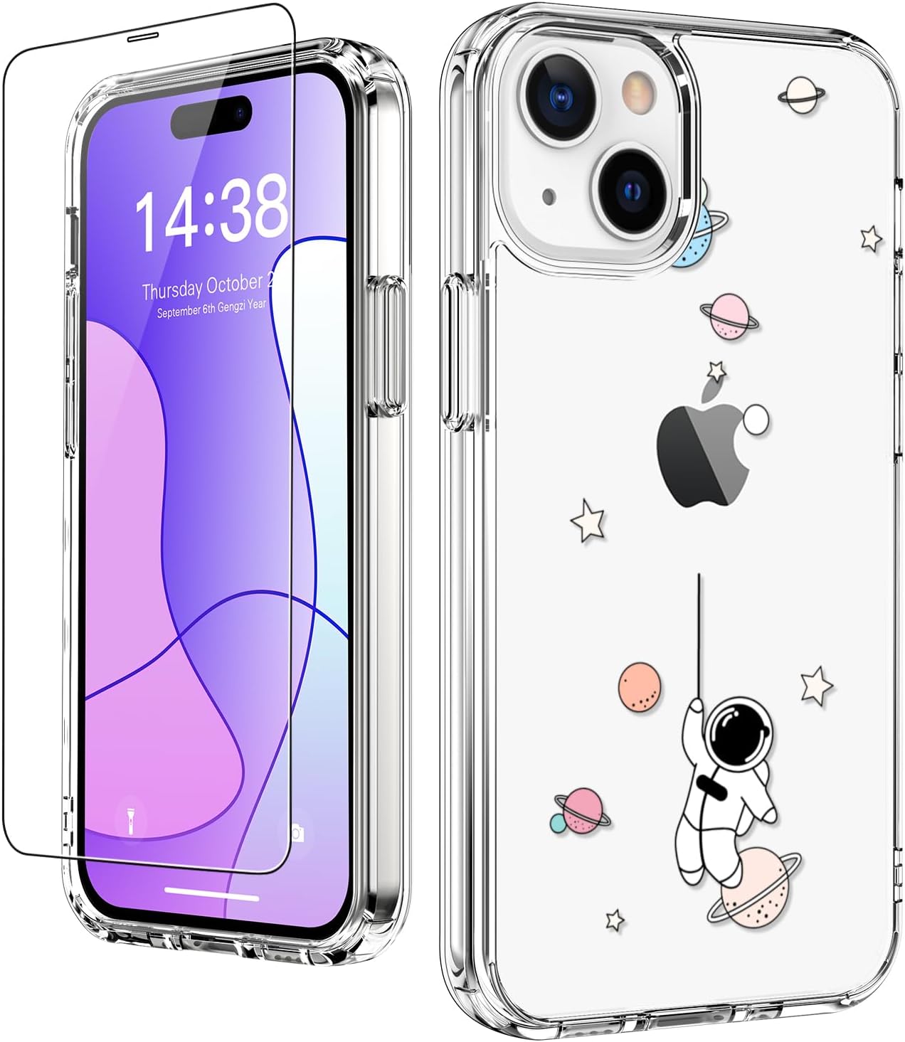 LUHOURI Funda para iPhone 15 con protector de pantalla  Funda duradera transparente  Diseños de moda para mujeres y niñas  Funda protectora delgada