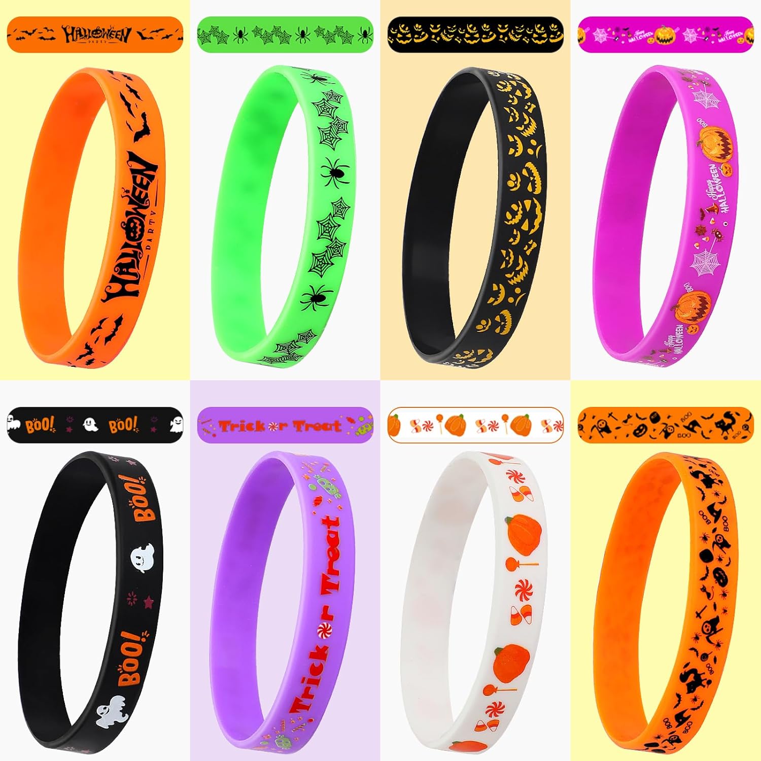 JUNEBRUSHS 64 pulseras de silicona para fiestas de Halloween, pulseras de goma para fiesta de Halloween, dulce o truco, relleno de bolsas de regalo,