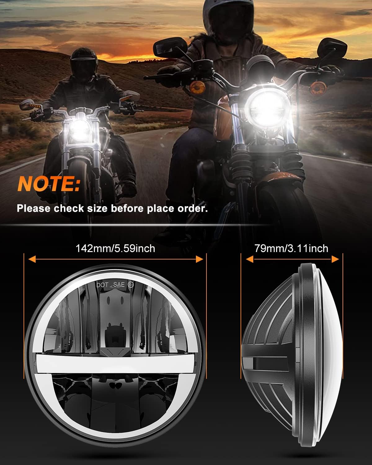 UNI-SHINE Faro LED para motocicleta de 5.75 pulgadas, 5-34 pulgadas, aprobado por DOT, con DRL de haz alto y bajo, Plug and Play Motor Bike
