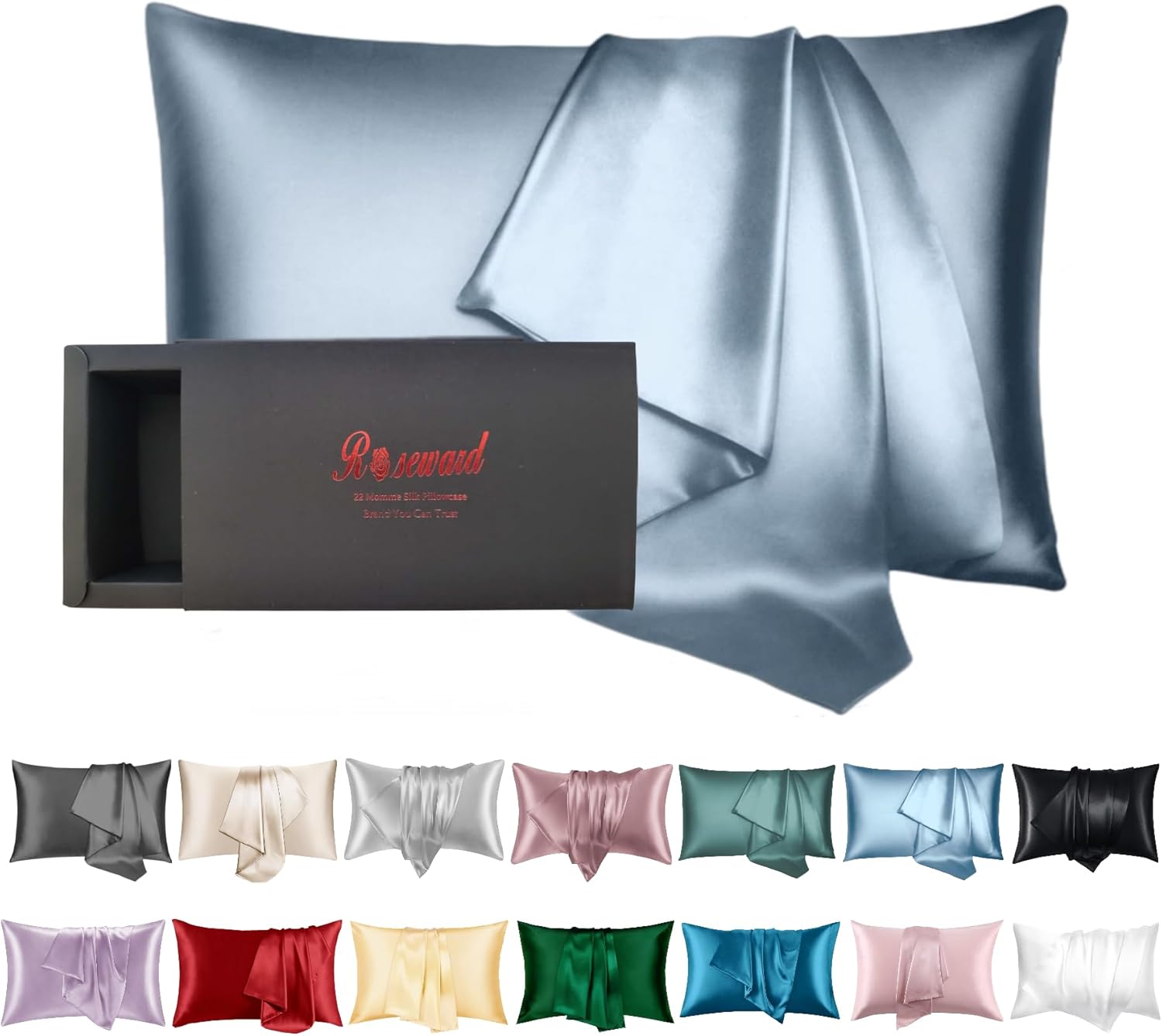 Funda de almohada de seda de morera tamaño King para cabello y piel, fabricada en Estados Unidos, seda pura de 22 mommes, fundas de almohada