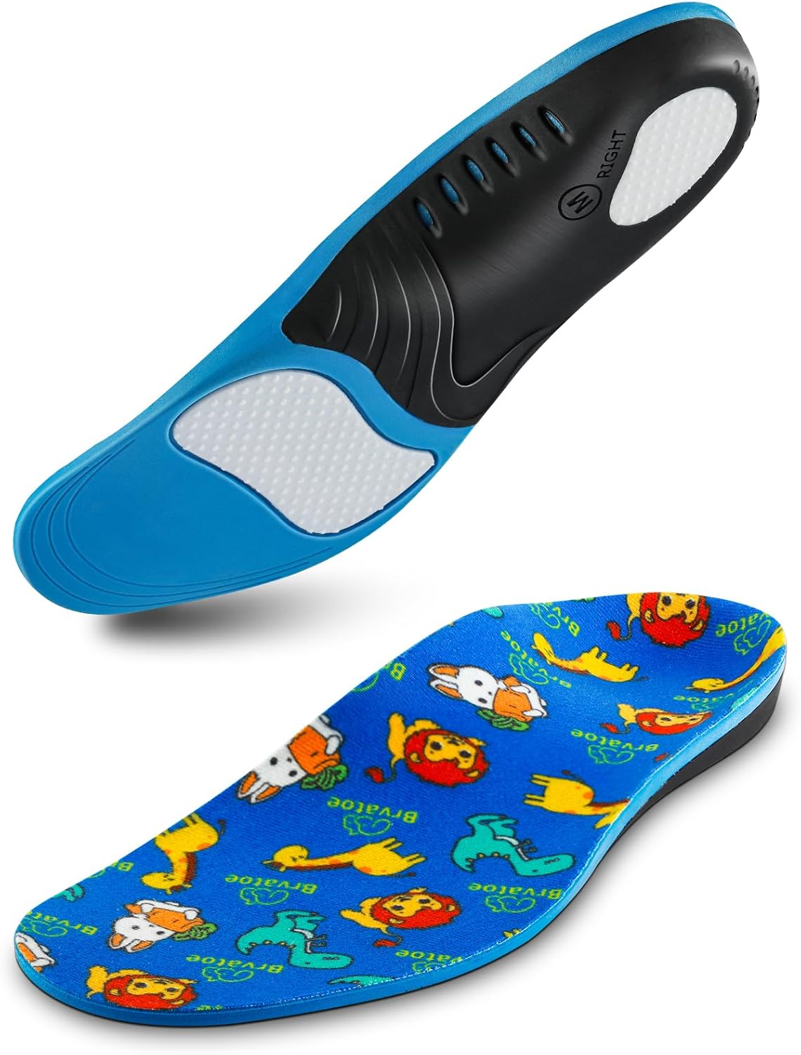 Brvatoe Plantillas ortopédicas para zapatos con soporte de arco para niños, insertos para pies planos, fascitis plantar, almohadillas atléticas,