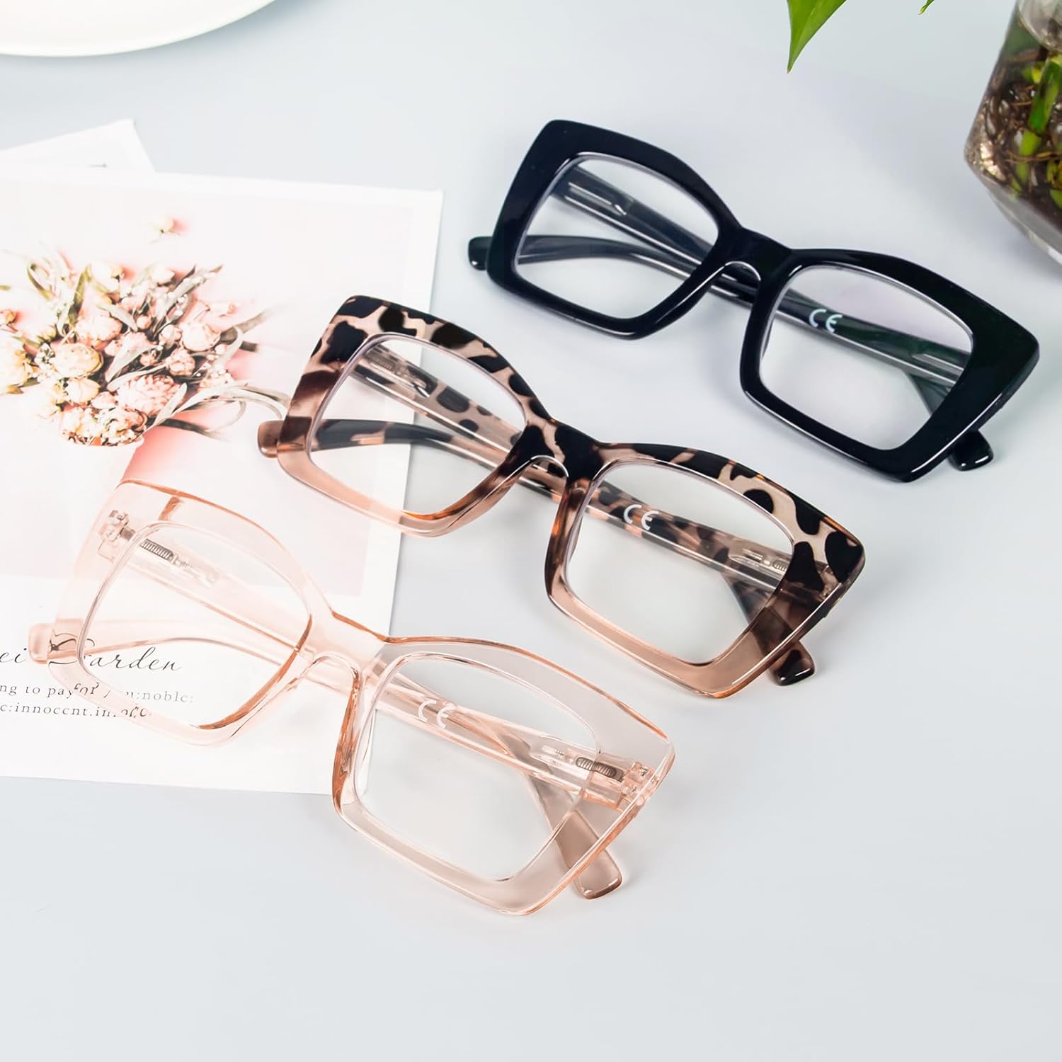 REAVEE Lentes de lectura cuadrados de gran tamaño, estilo Oprah, para mujer, bloqueo de luz azul, marco grande, para lectores de computadora,