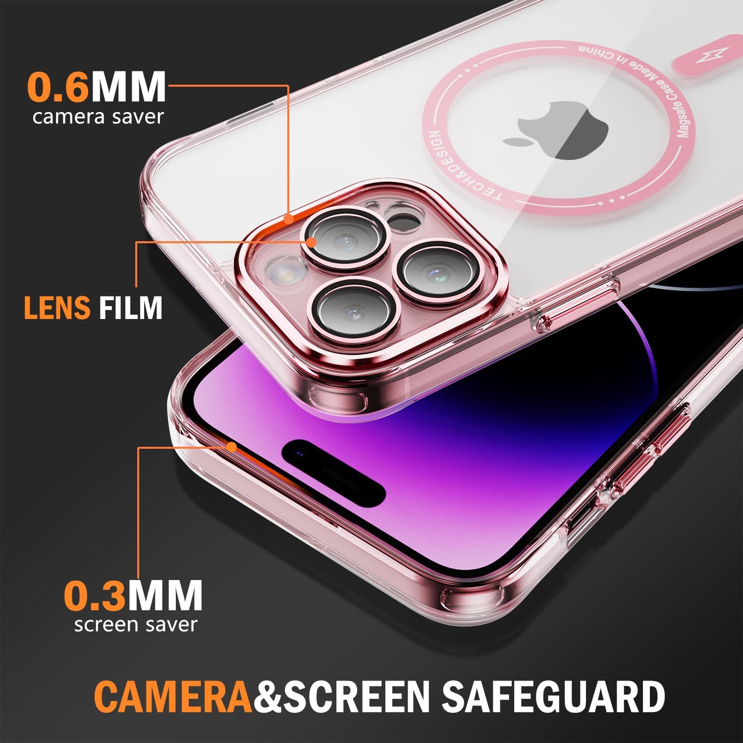 Vatkyc Funda para iPhone 15 Pro Max con protector de pantalla compatible con MagSafe Diseño transparente magnético Anti amarillamiento