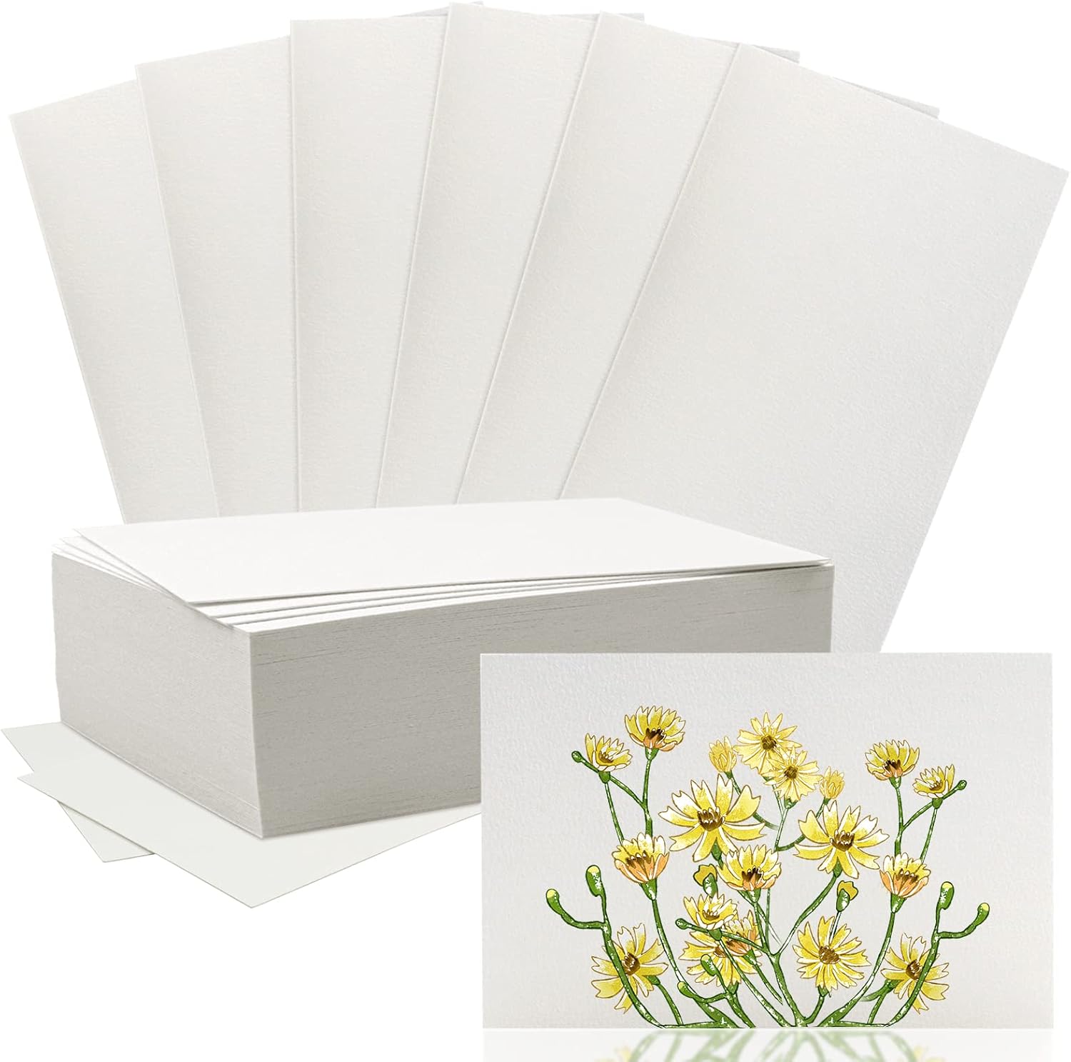 Fyess 100 piezas 100% algodón de trapo, papel de acuarela blanco, papel de prensa en frío, papel pesado de 140 libras, tarjetas de papel de