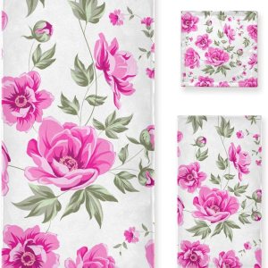 Elegante juego de 3 toallas de baño de peonía rosa, súper suaves, 1 toalla de mano, 1 paño de lavado, 1 toalla de baño, toallas decorativas para Elegante juego de 3 toallas de baño de peonía rosa, súper suaves, 1 toalla de mano, 1 paño de lavado, 1 toalla de baño, toallas decorativas para