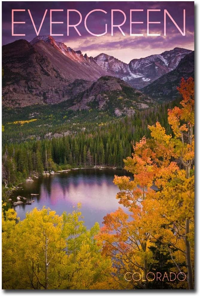Evergreen, Colorado Rocky Mountain Purple Sunset & Lake – Imán para refrigerador de viaje, tamaño 2.5 x 3.5 pulgadas