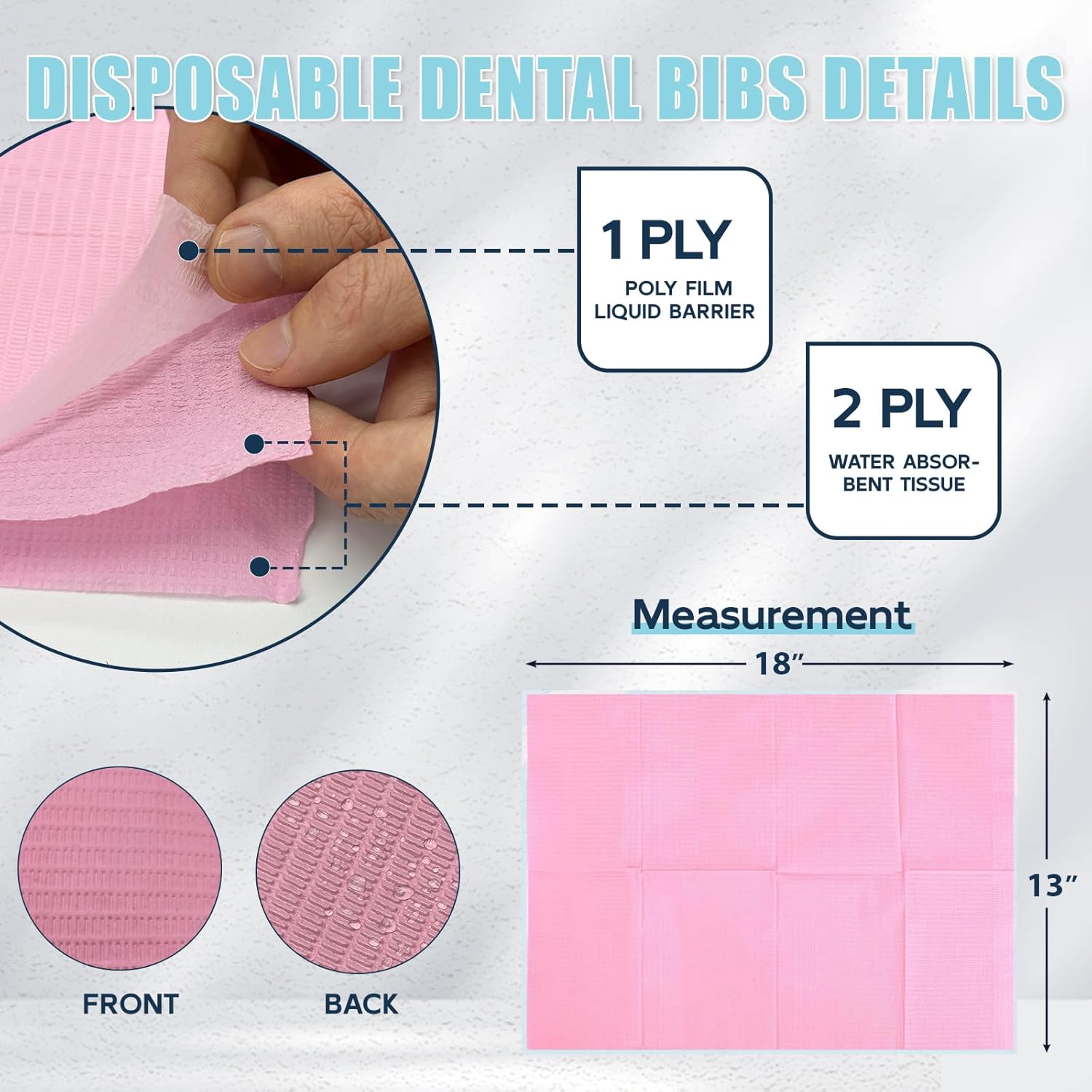 Baberos dentales desechables de 13 x 18 pulgadas, 3 capas impermeables para salón de uñas, tienda de tatuajes y tienda dental (rosa)
