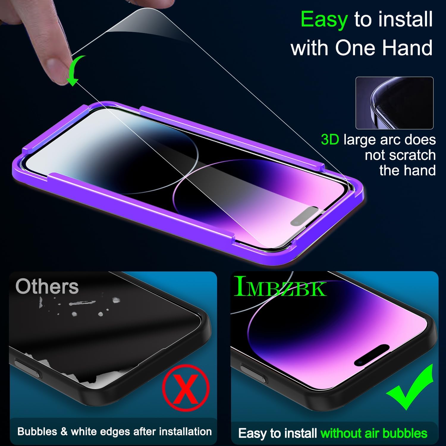 IMBZBK Paquete de 3 protectores de pantalla para iPhone 14 Pro de vidrio templado con 3 protectores de lente de cámara, accesorios 9H antiarañazos
