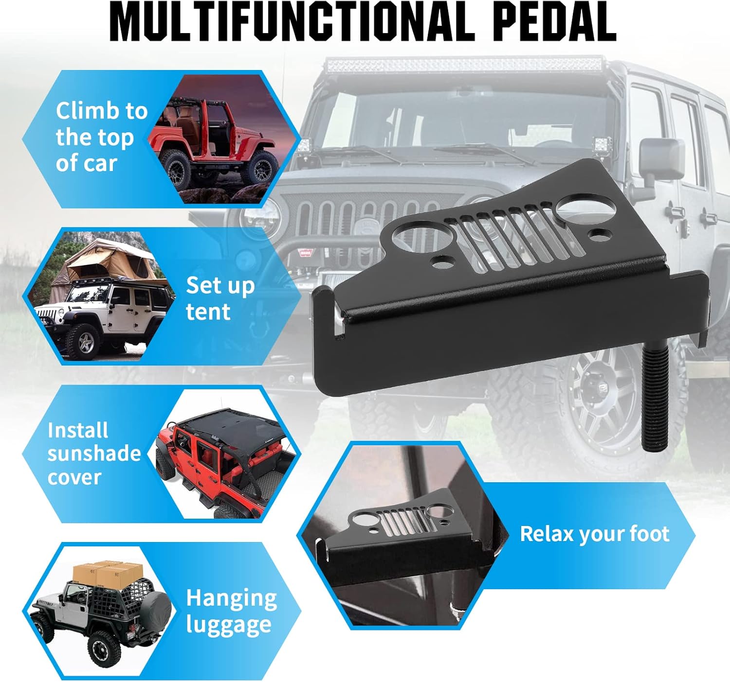 JL – Estriberas delanteras para reposapiés de puerta, pedal con rejilla estilo rejilla para Wrangler JK JKU JL JLU 2007-2022