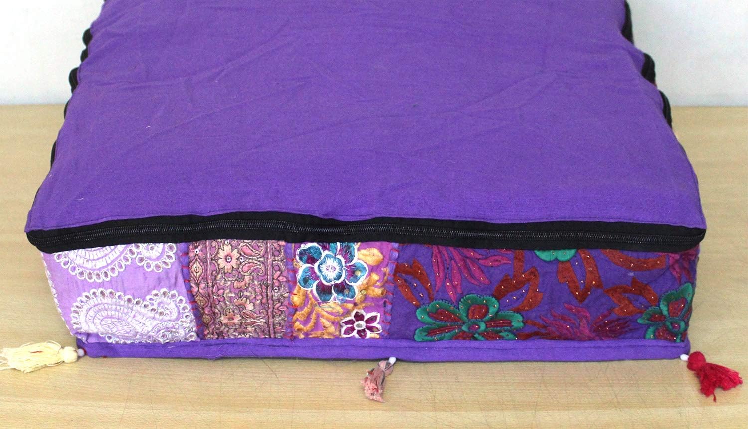 Funda de puf decorativa tradicional india con retazos, para sala de estar, otomana, bordada, para el hogar, taburete para el hogar, decoración