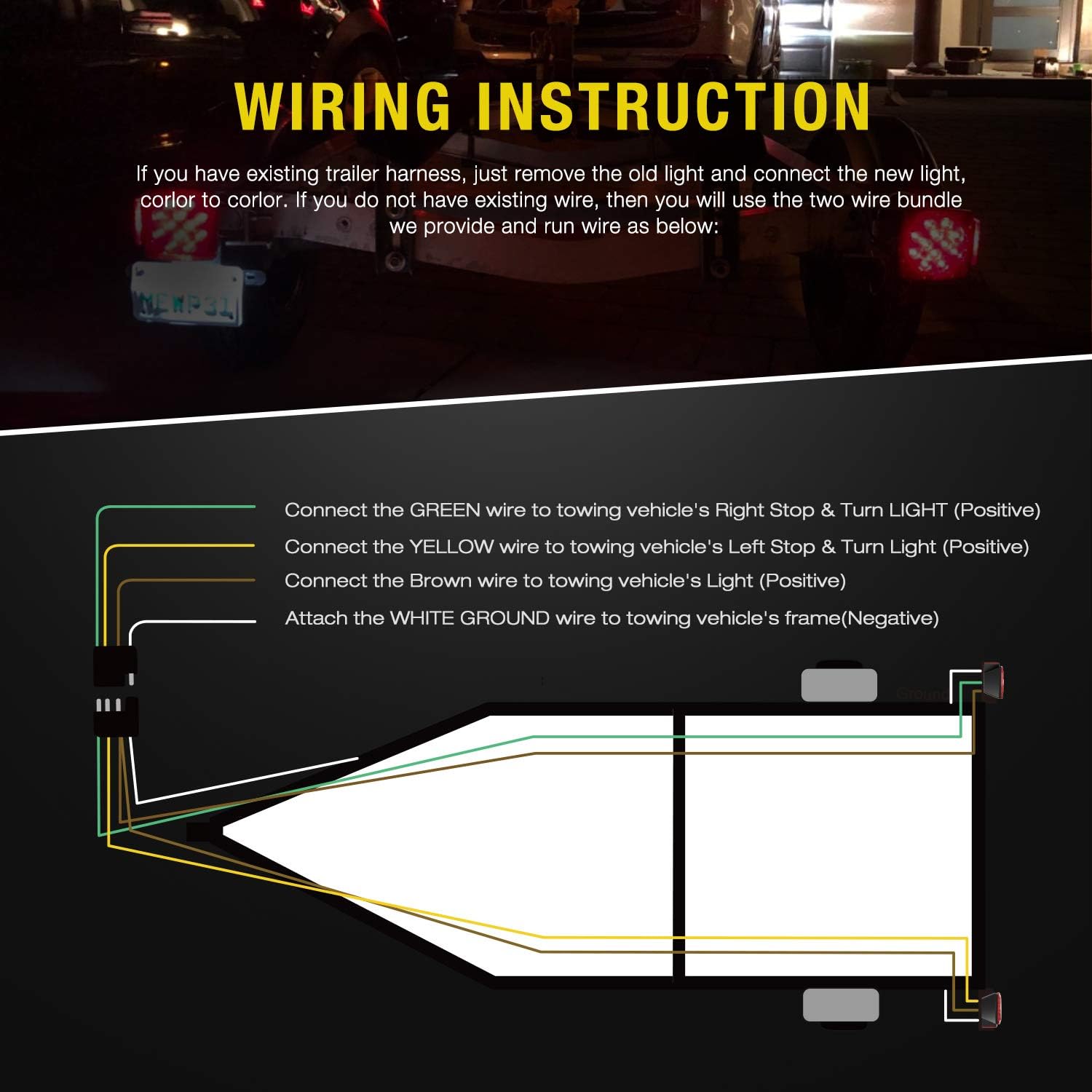 Nilight 2 luces LED cuadradas para remolque de perfil bajo sumergibles IP68 Luces direccionales y de freno traseras, laterales o para la placa de