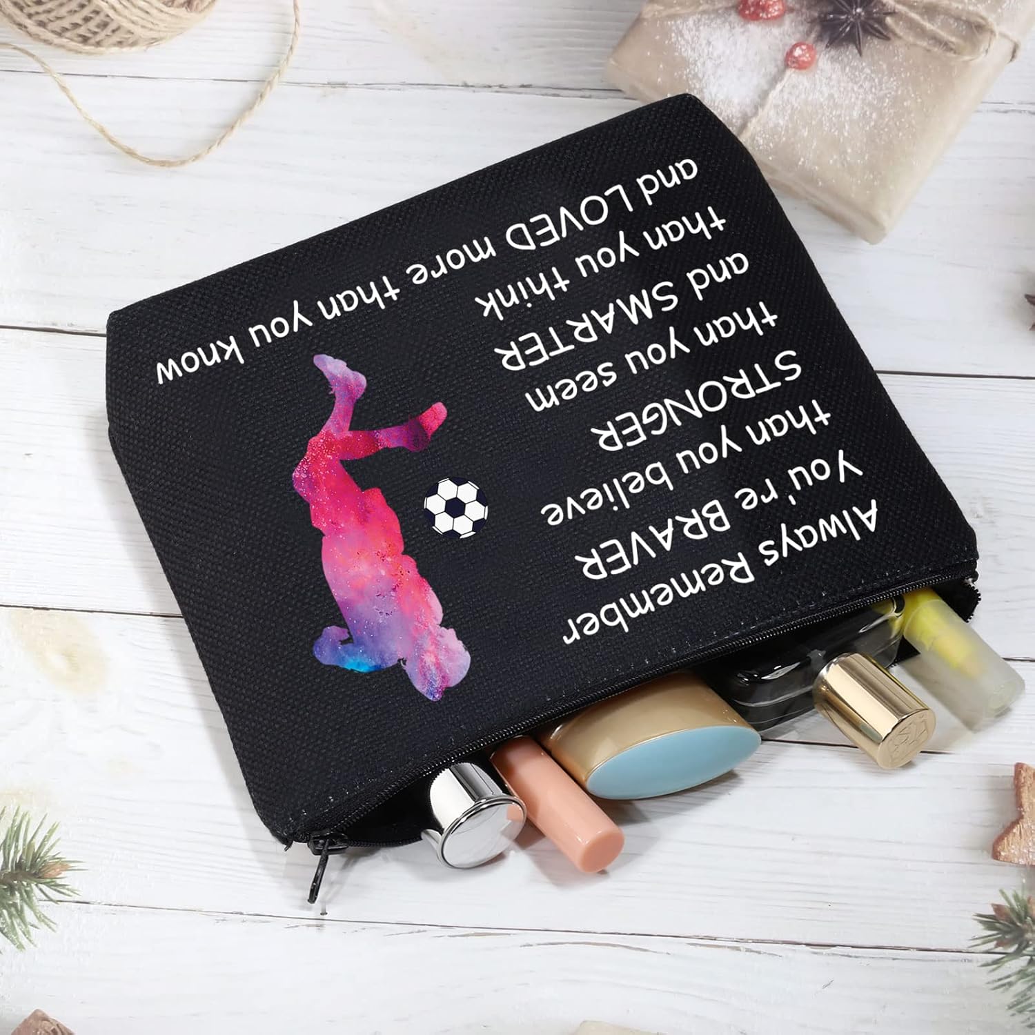 Regalos de fútbol para ella, bolsa con cremallera, bolsa de fútbol, cosméticos, maquillaje, jugador de fútbol, regalo del equipo de fútbol, regalo