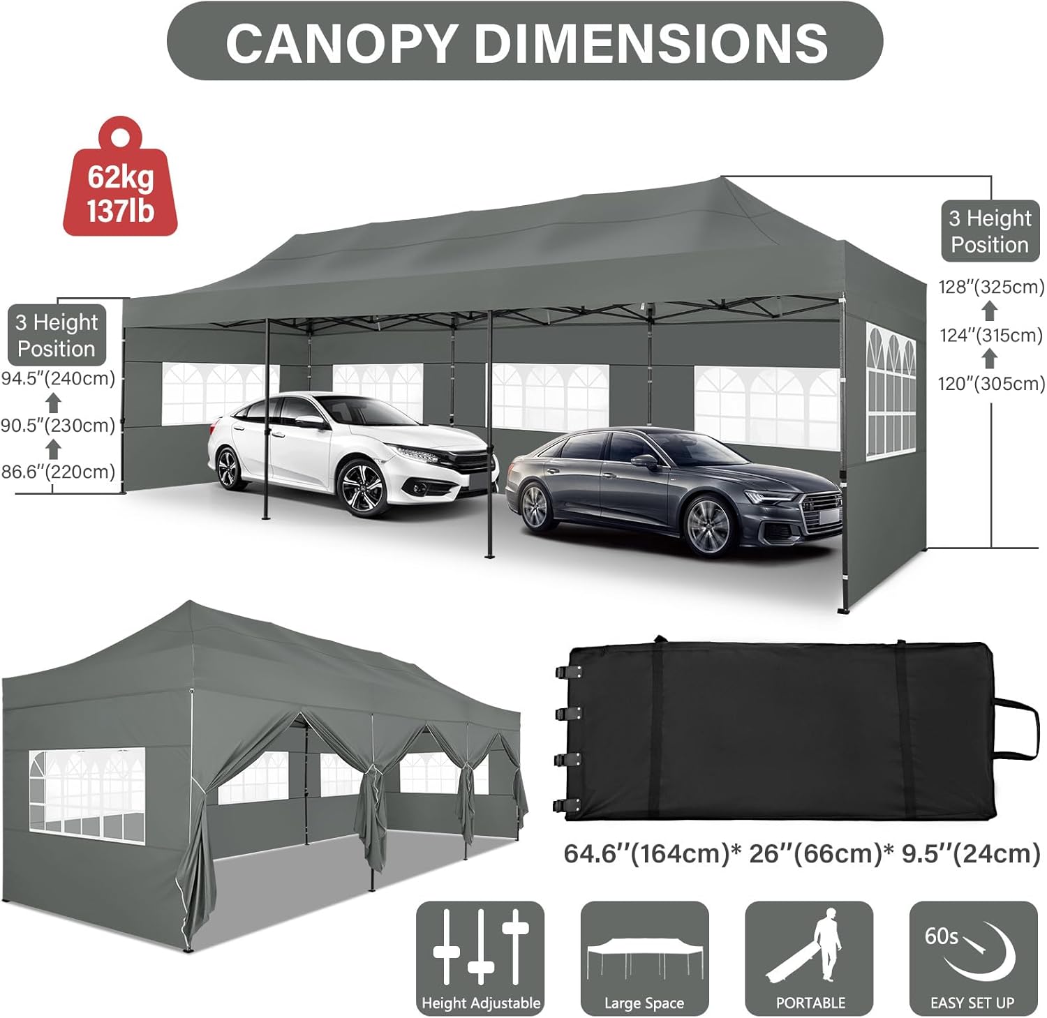 Tooluck Toldo desplegable resistente de 10 x 30 pulgadas con 8 paredes laterales, toldo comercial impermeable para fiestas, tiendas de campaña al