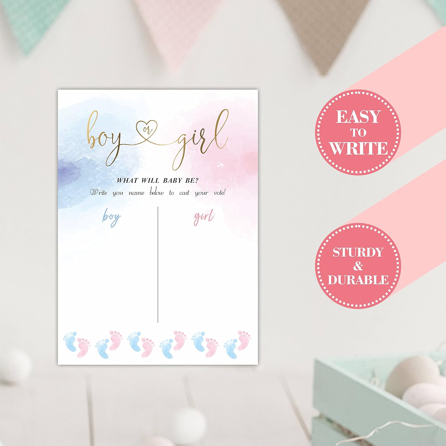 Signo de volting de firma de revelación de género, acuarela azul y rosa juego de adivina él o ella, juego de revelación de género para baby shower,