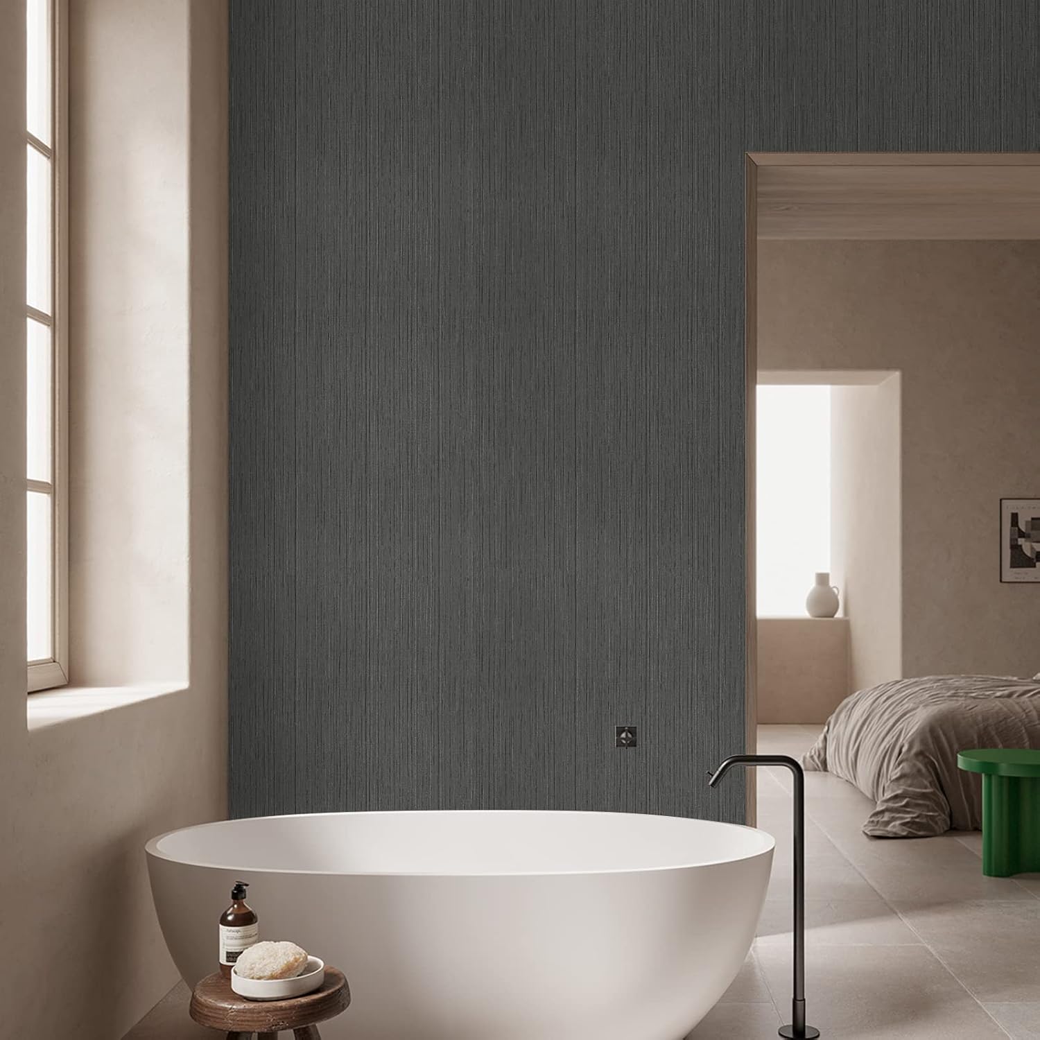 CHIHUT Papel tapiz gris oscuro, papel tapiz autoadhesivo texturizado para dormitorio, papel tapiz de tela de lino extraíble para paredes, armarios,