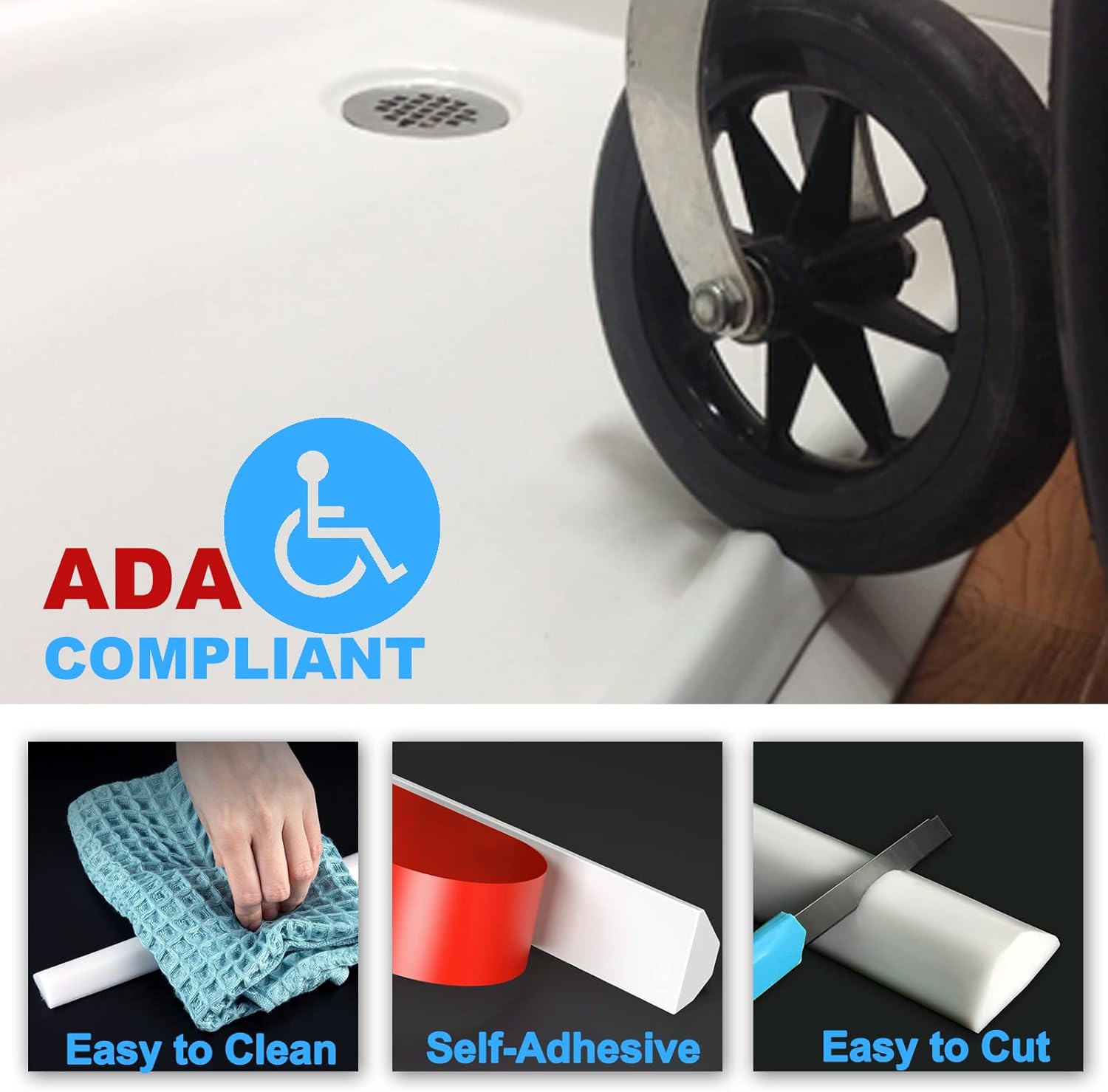Duzzy Presa de agua plegable de ducha de 39 pulgadas, barrera de tapón de agua y sistema de retención que mantiene el agua dentro del umbral,