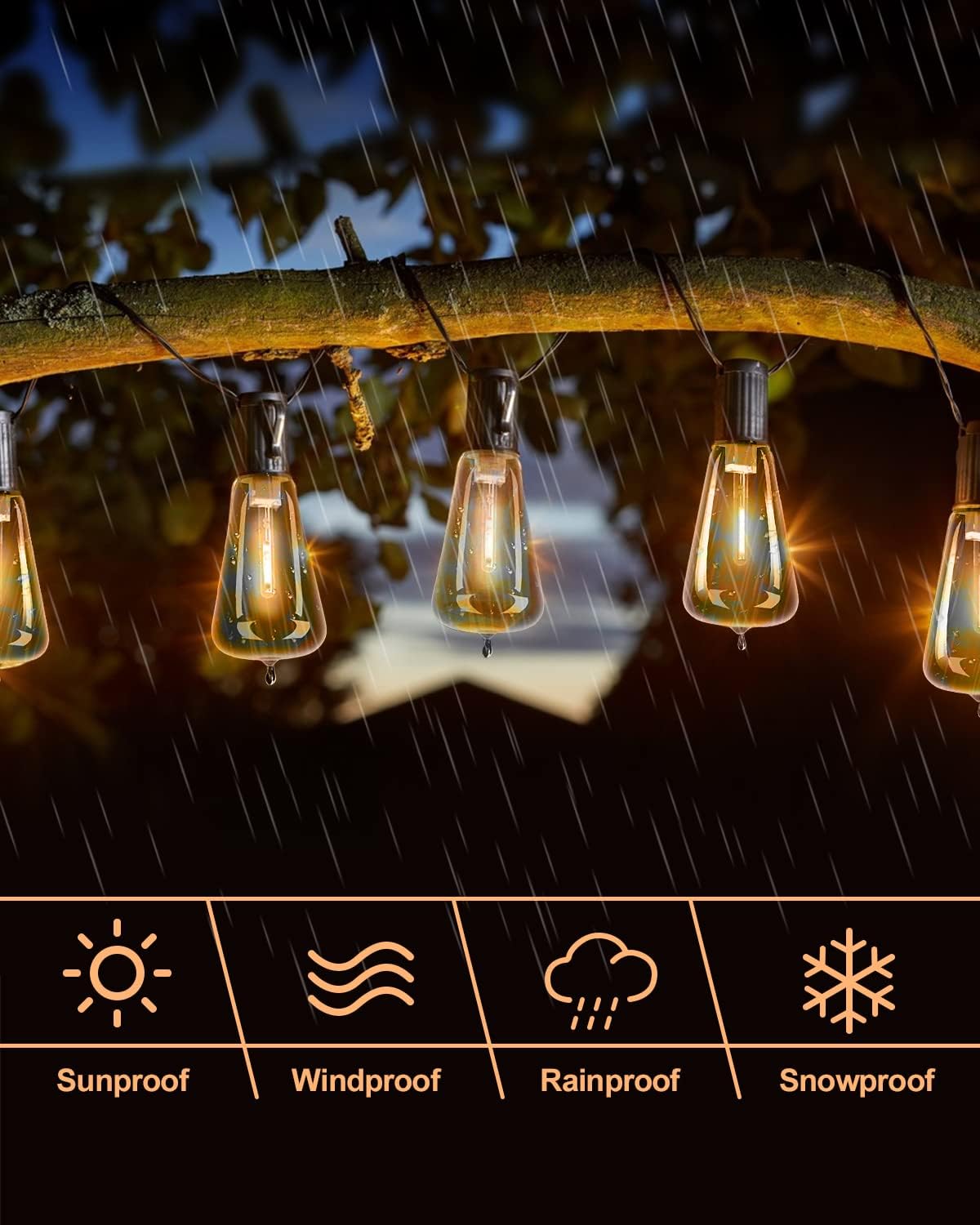 doopo Tira de luces para exteriores de 50 pies con atenuador, luces de patio ST38 con 25+1 bombillas LED regulables, inastillables, ahorro de