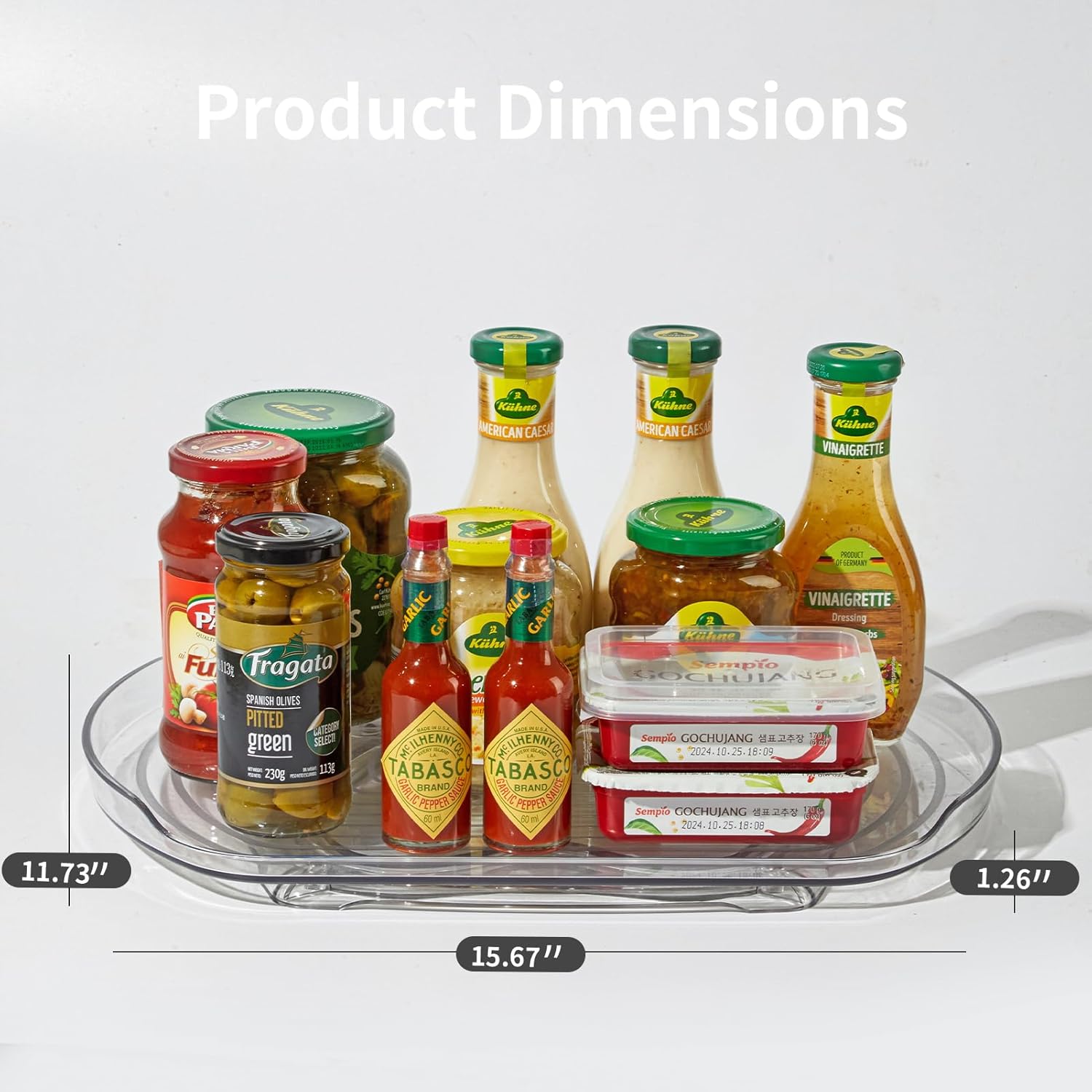 Organizador de tocadiscos Race Track para refrigerador, 15.67 pulgadas, transparente, giratorio de 360, organizador y almacenamiento para