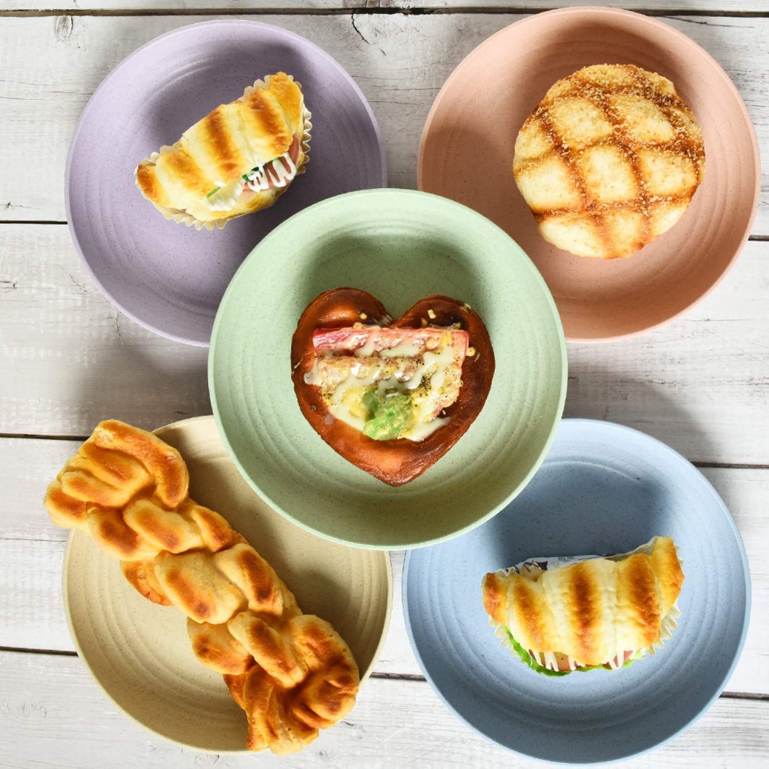 Paquete de 5 platos llanos irrompibles de 7.8 pulgadas, juego de platos ligeros de paja de trigo, aptos para lavavajillas y microondas, saludables