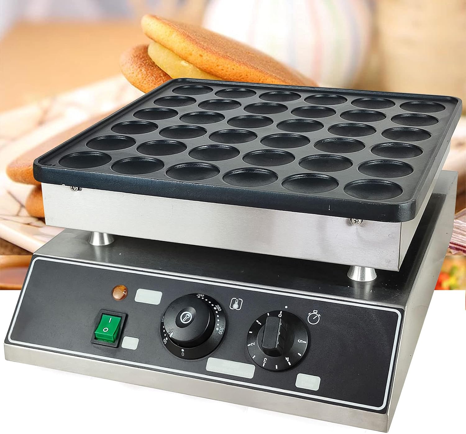 Mini máquina eléctrica para hacer panqueques de 36 agujeros, 1000 W, plancha comercial holandesa para panqueques, máquina comercial para hacer