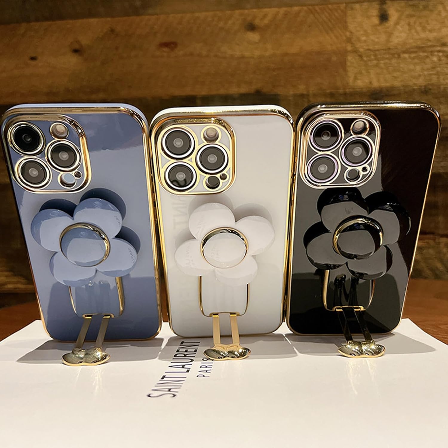 Compatible con iPhone 13 Funda protectora de lujo chapada en oro con soporte oculto, bonita funda giratoria para reducir el estrés, molino de