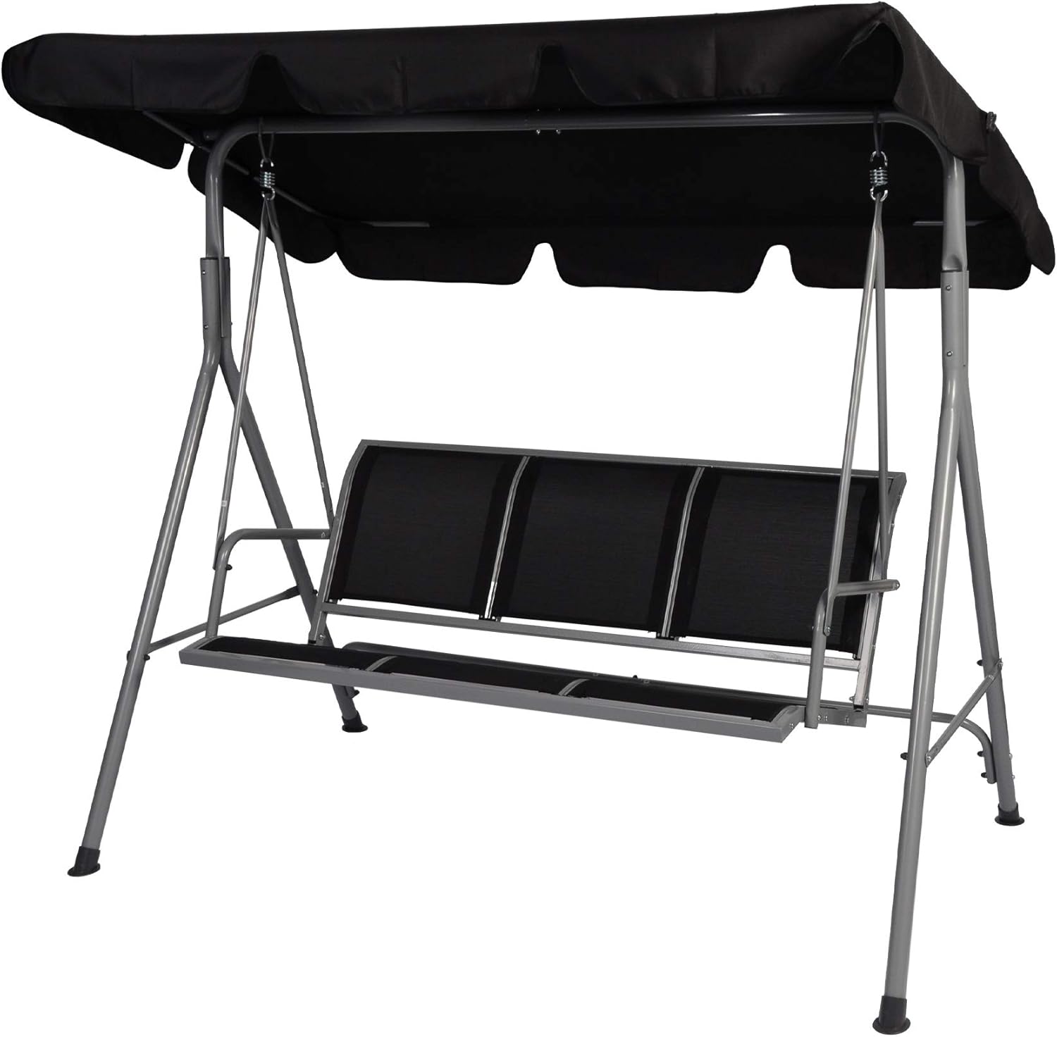 Columpio de patio para 3 personas con toldo convertible, marco resistente a la intemperie y asiento transpirable, cómodo banco de columpio al aire