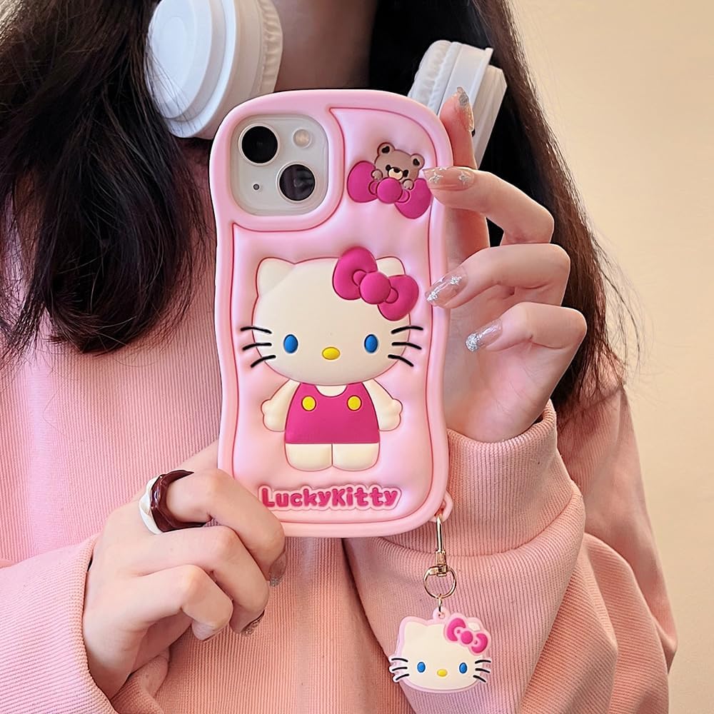 Funda de silicona de dibujos animados para iPhone 13, bonita y divertida funda 3D de personaje de gatito kawaii para niños y mujeres