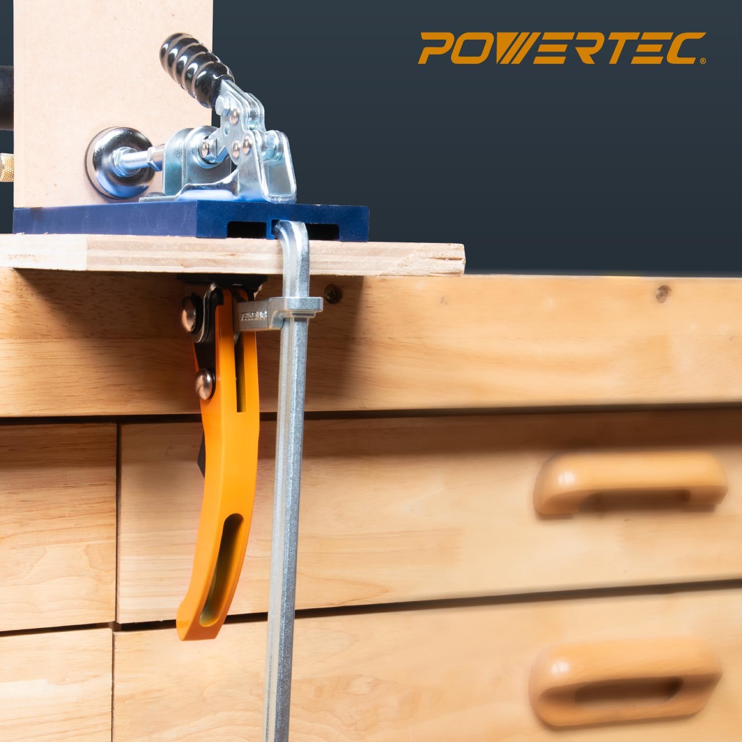 POWERTEC Abrazadera de mesa de trinquete de liberación rápida 71542V para MFT y sistema de riel guía, capacidad de 7 pulgadas (7.008 in) x 2-38