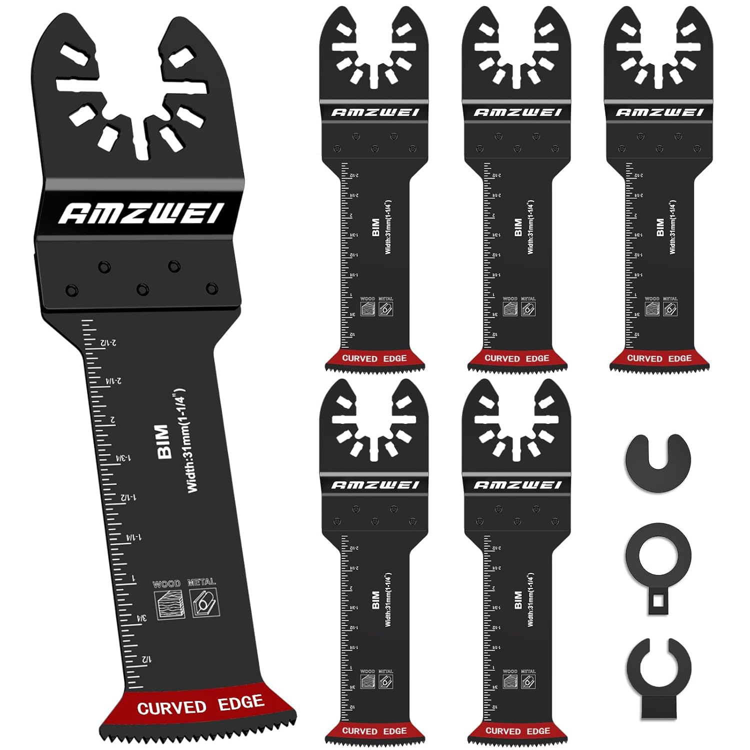 AMZWEI 6 cuchillas oscilantes extralargas, bimetálicas de borde curvado multiherramienta para madera con clavos, metal, madera, plástico, hojas de