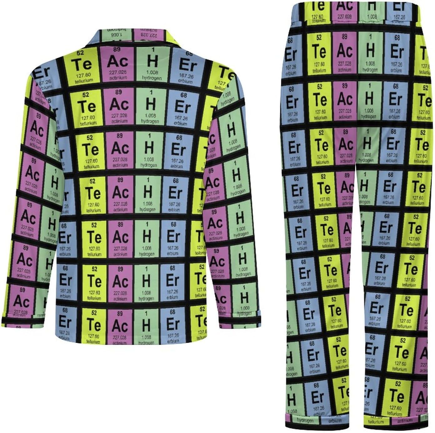 Science Teacher Chemical Elements Men’s Pajama Set Button Down Classic Sleepwear Long Sleeve Loungewear With Pocket