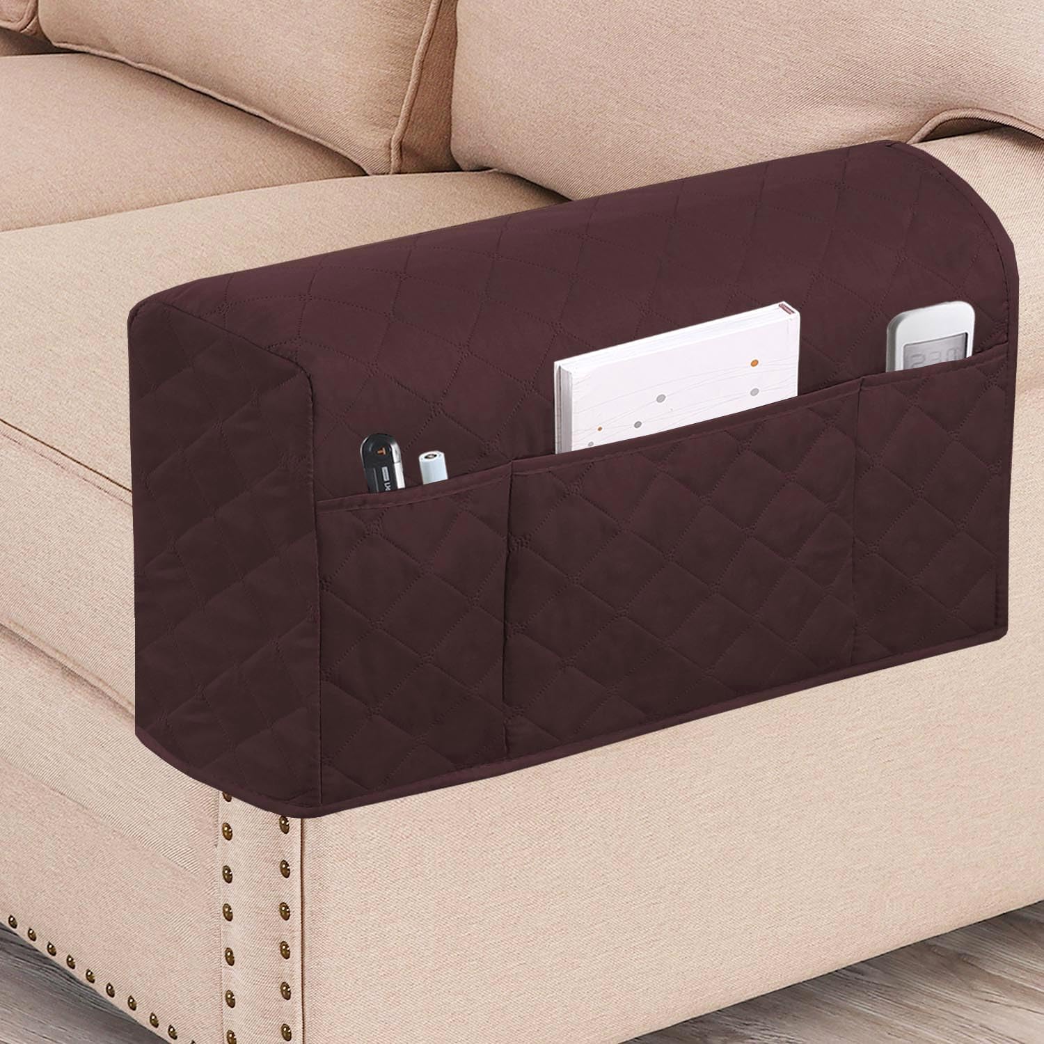 KPPKOU Fundas impermeables para reposabrazos para sillas reclinables y sofás, fundas antideslizantes con bolsillo lateral, protector de brazo para