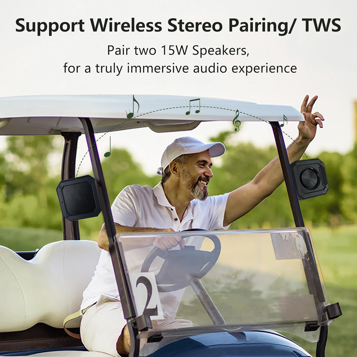 Altavoz de golf, altavoces Bluetooth, altavoz Bluetooth portátil, magnético, 15 W fuerte con graves, altavoz Bluetooth impermeable IPX7 para