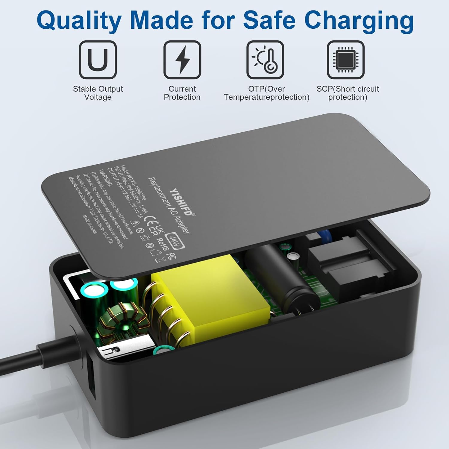Cargador de superficie de 15 V 2.58 A, fuente de alimentación de 44 W, repuesto para Microsoft Surface Pro 34567, Surface Laptop 321, Surface GoBook