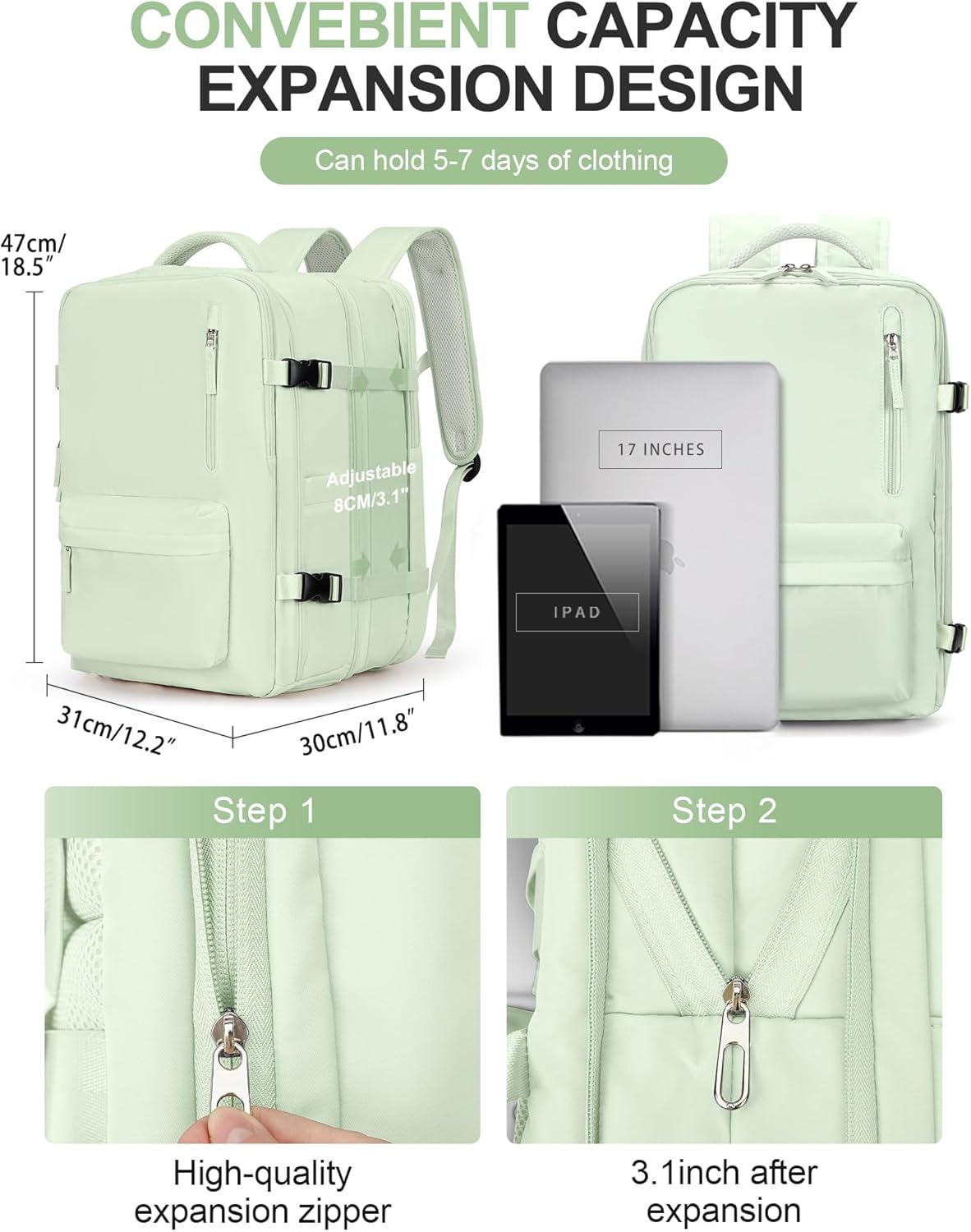 Mochila de viaje grande para mujer, mochila de transporte, mochila de senderismo, mochila impermeable para deportes, escuela, portátil, mochila,