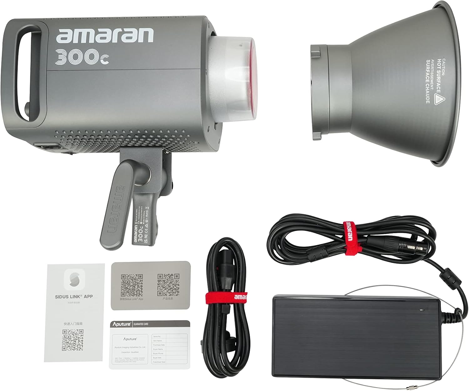 Aputure Amaran 300c RGB COB luz de vídeo Bowen Mount 2,500K a 7,500K CCT con ajuste GM 26,580 lux  3.3 ft con soporte de hiperreflector APP Control