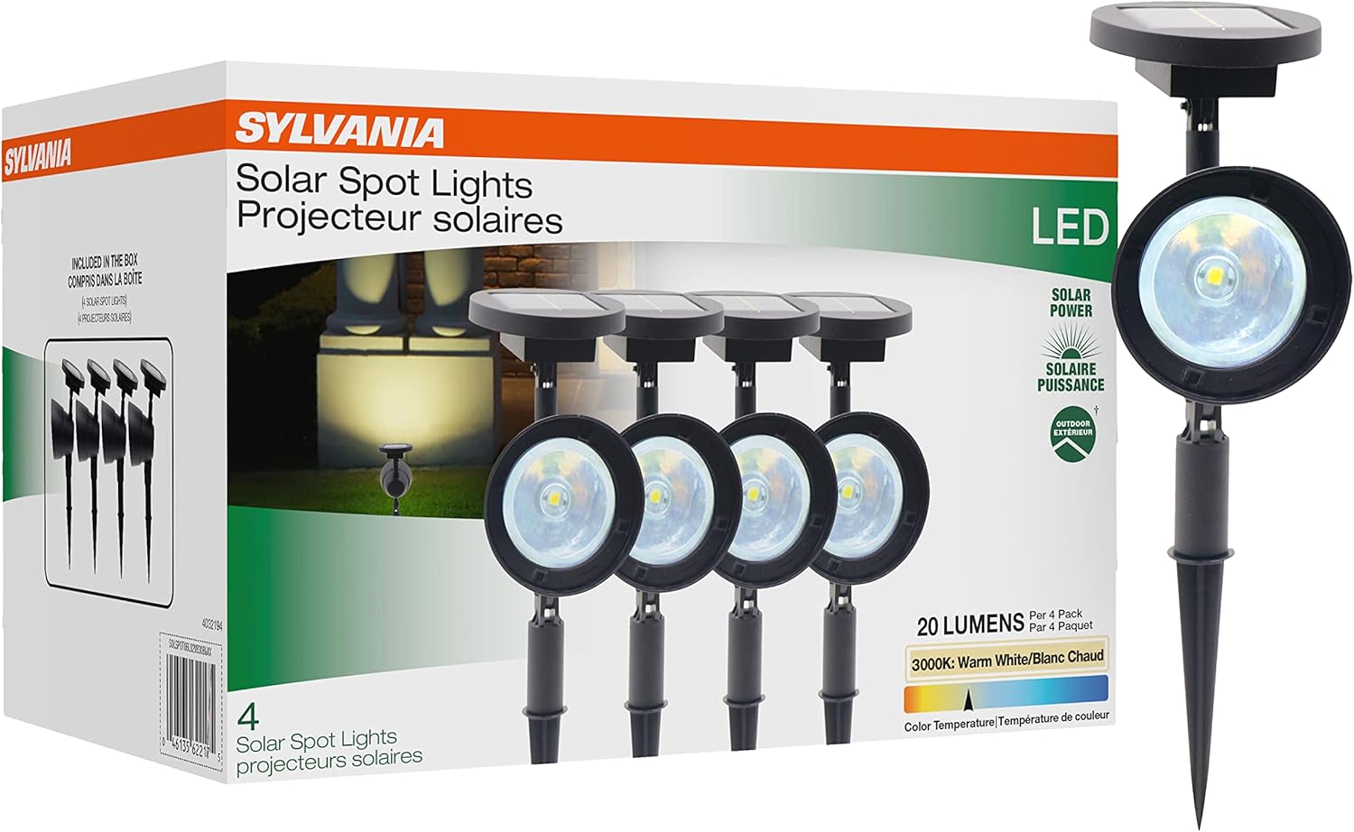 Sylvania 62217 – Luz solar de 13 pulgadas con sensor de luz diurna, LED, 5 lúmenes, 3000 K, blanco cálido, acabado negro, paquete de 4