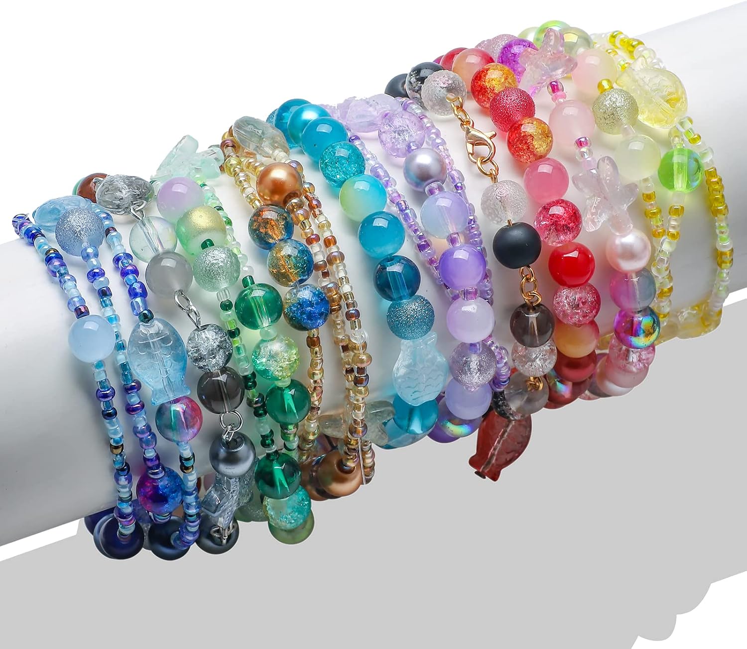 Kit de 760 piezas de cuentas mixtas para manualidades, kit de fabricación de pulseras de cuentas de vidrio rosa, cuentas de cristal redondas de