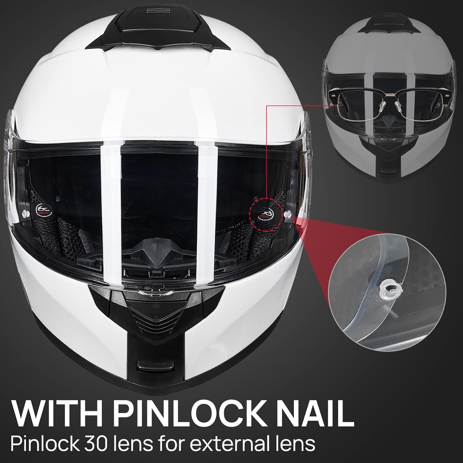 ILM Casco modular de cara completa para motocicleta para adultos, doble visera, aprobado por DOT, modelo 159 (blanco, mediano)